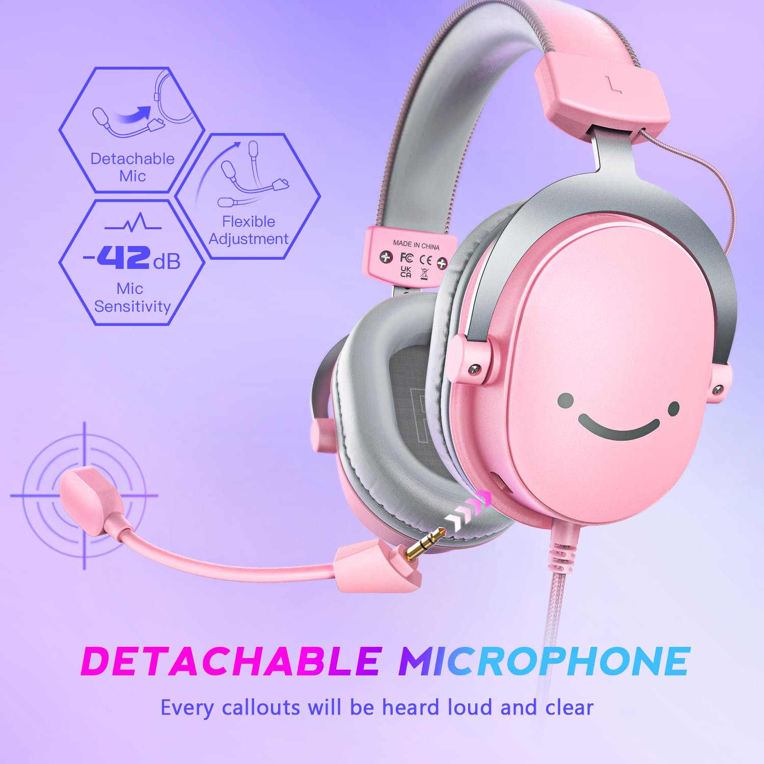 FIFINE Pink Gaming Headset with Microphone - 3.5mm/USB Over-Ear Headphones for PC, Xbox, PS4/PS5 - 7.1 Surround Sound, Detachable Mic & Soft Earmuffs - Perfect for Gaming, Streaming & Online Meetings (AmpliGame H9 Pink)
