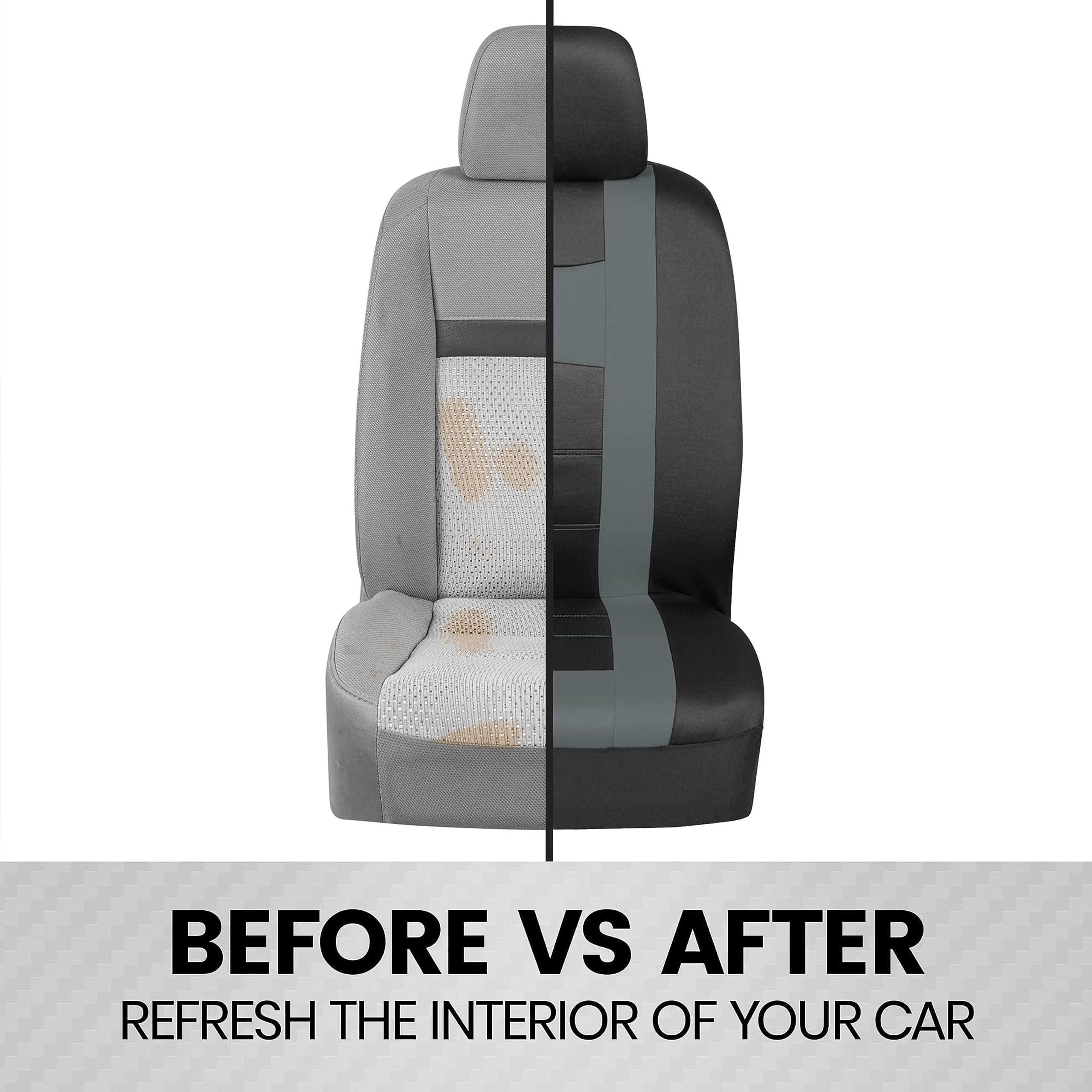 BDK Car Seat Covers Full Set - Light Gray Two-Tone for Cars, Trucks & SUVs - Perfect for Daily Commute & Road Trips