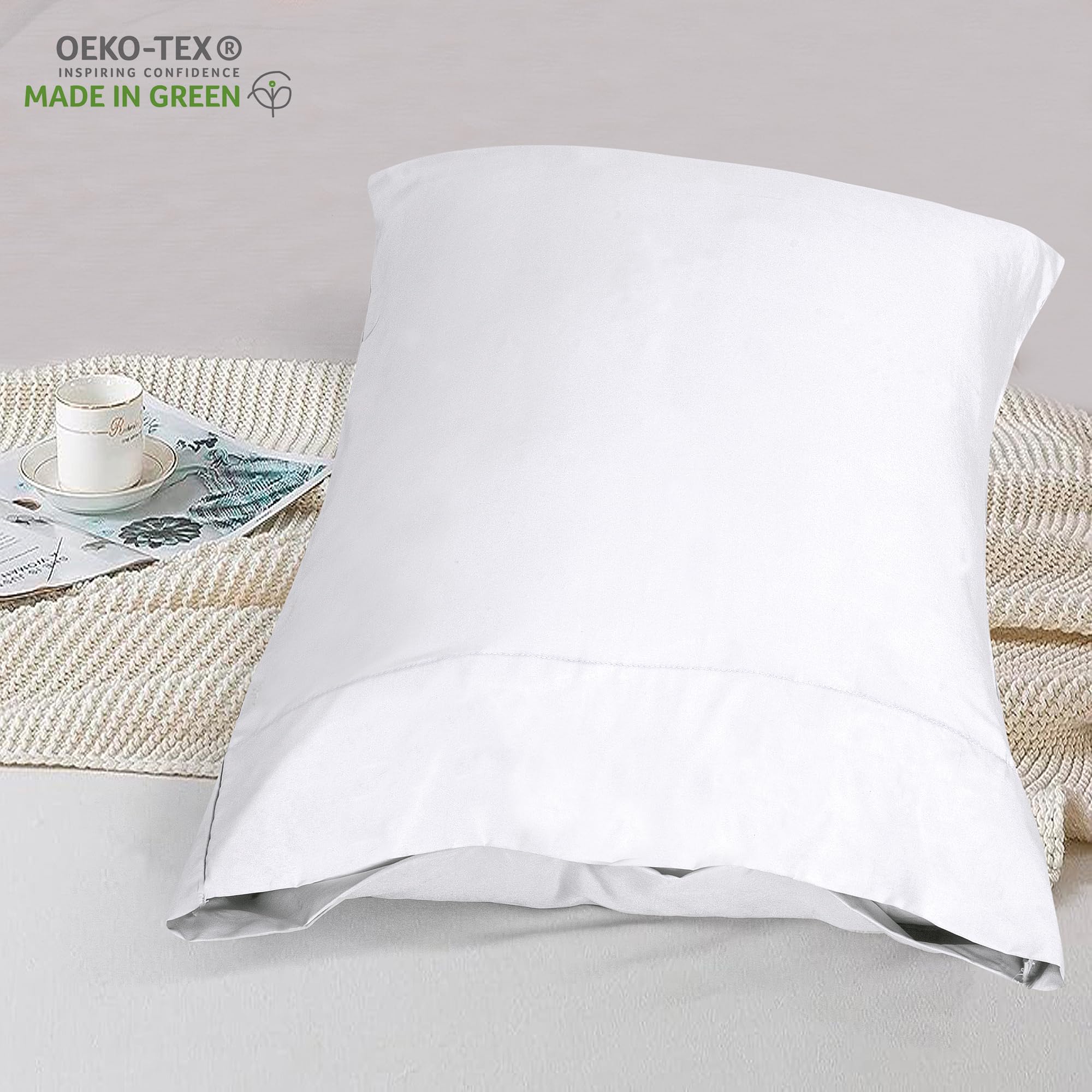 Premium 100% Cotton King Size Pillowcases Set of 12 - Soft & Cooling White Pillow Covers with Envelope Closure - 20