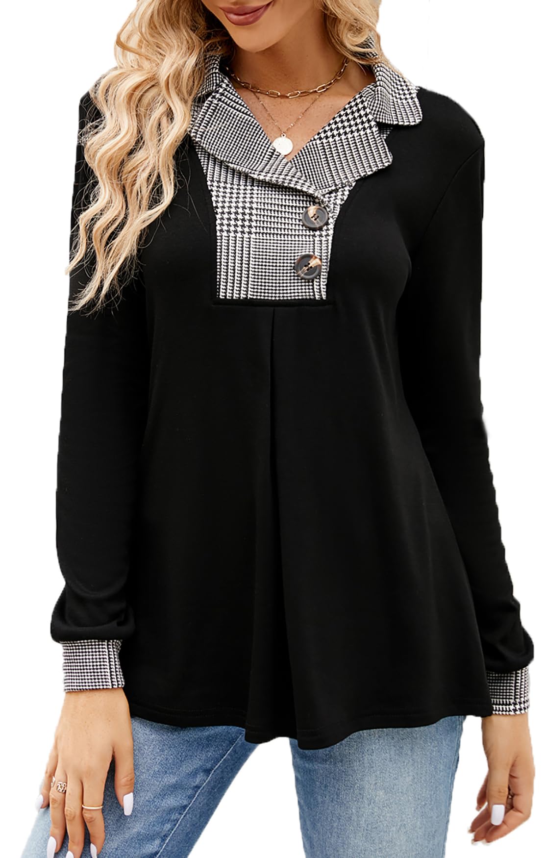 Newchoice Women's Long Sleeve Tunic Tops for Leggings - Casual Notch Collar Button-Down Sweatshirt Pullover Shirt Blouse | Perfect for Work, Yoga & Everyday Wear