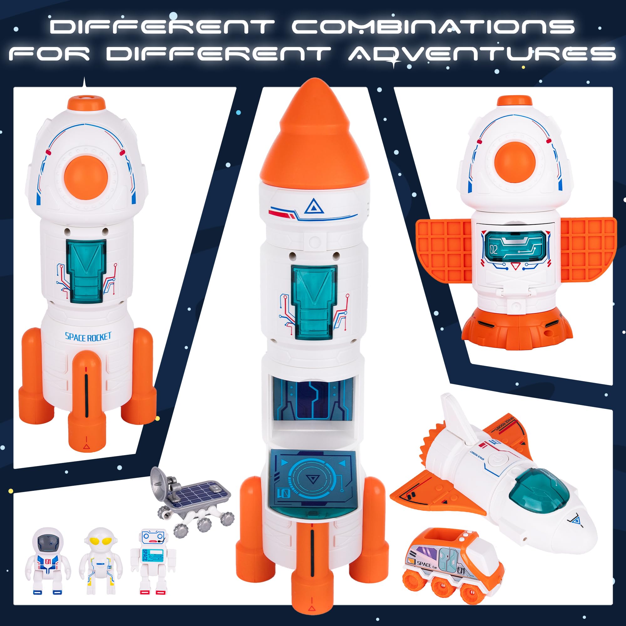 ArtCreativity Rocket Space Toys for Kids Ages 3-7 - LED Light & Sound Projection Rocket Ship with Mist Spray, Astronaut Figures & Rover - STEM Learning Space Shuttle Toy for Boys & Girls | Birthday Gift, Science Party, Pretend Play