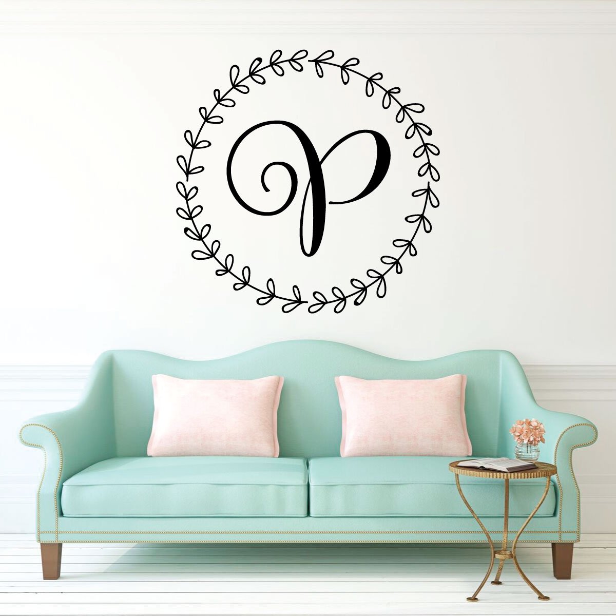 Personalized Vinyl Wreath Wall Decal Sticker - Home Decor for Living Room, Bedroom, Nursery & Office - Perfect for Seasonal, Holiday & Wedding Decorations