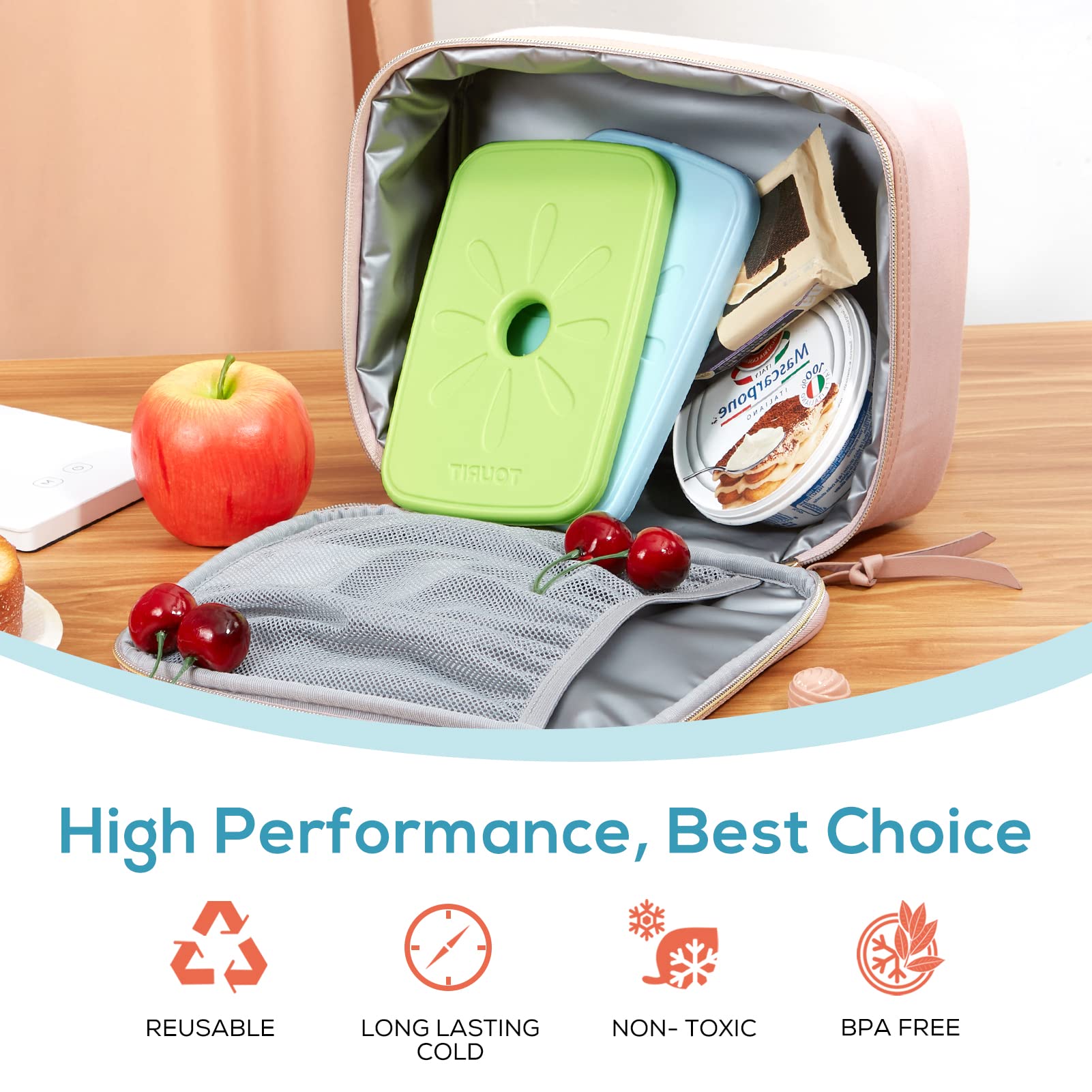 TOURIT Reusable Ice Packs for Lunch Boxes, Coolers & Bags - Slim, Long-Lasting Cooling Gel Packs for Work, Picnic, Camping & Outdoor Activities - Perfect for Keeping Food Fresh & Drinks Cold All Day