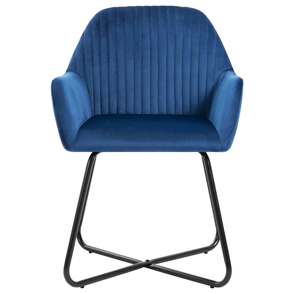 FAMIROSA 2-Piece Modern Dining Chairs Set - Blue Velvet Upholstered Armchairs with Soft Fabric Seat & Sturdy Steel Frame (24