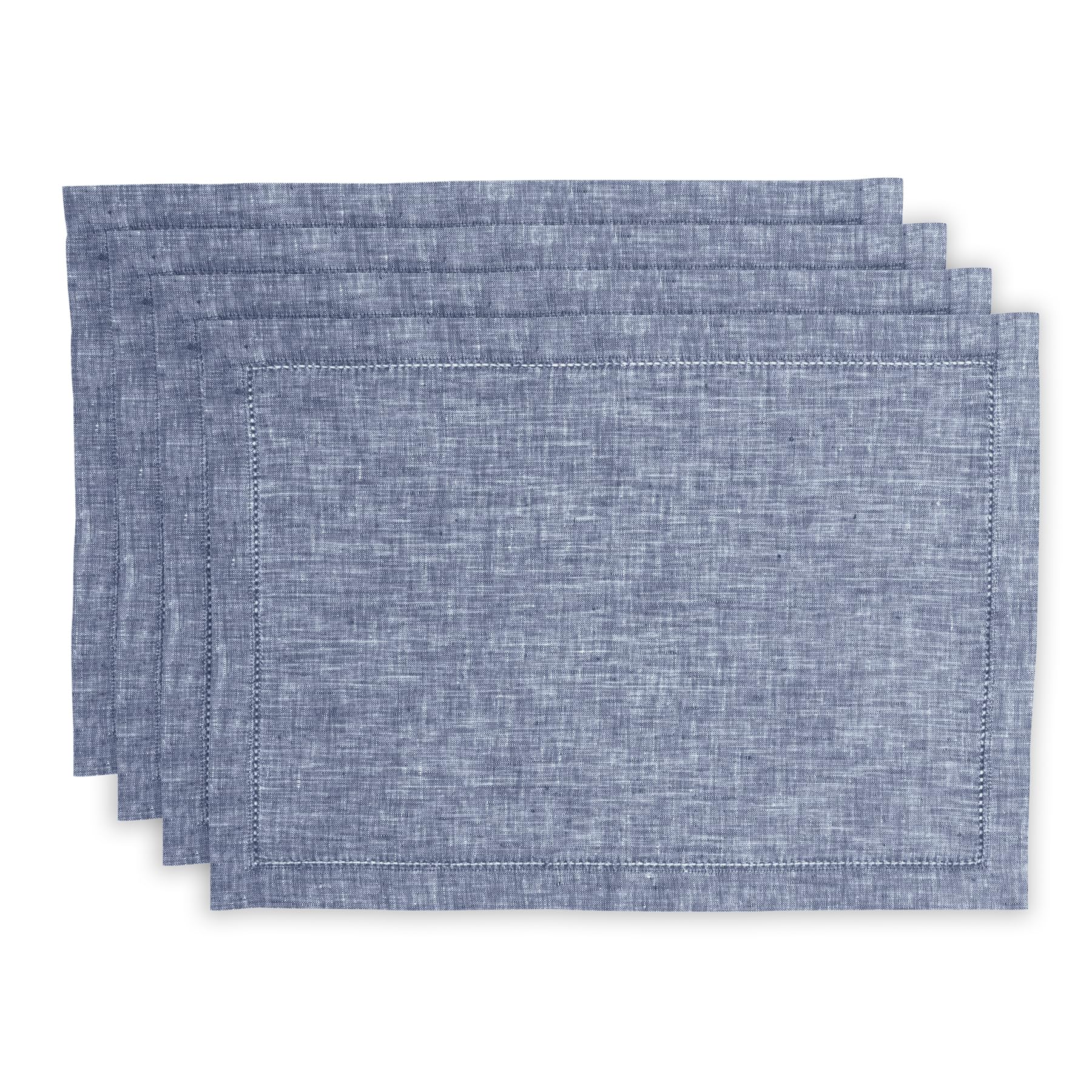 Solino Home 100% Pure Linen Placemats Set of 4 - 14x19 Inch Washable Chambray Indigo Table Mats - Elegant Dining Decor for Spring, Mother's Day & Easter - Perfect for Dinner Parties, Holiday Gatherings & Everyday Use