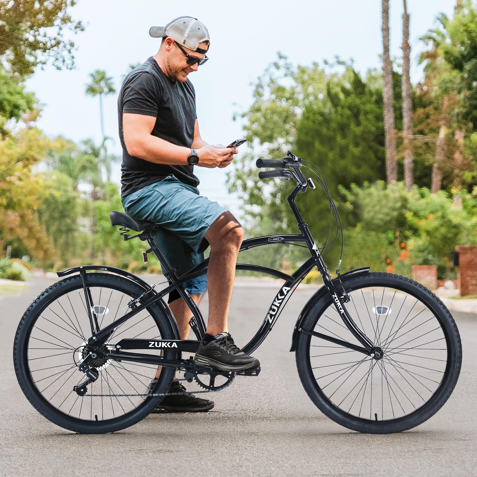 26 Inch Beach Cruiser Bike for Women, Men & Seniors - 7-Speed Hybrid Commuter Bike with Steel Frame - Perfect for City Rides & Beach Cruising - Available in 7 Colors