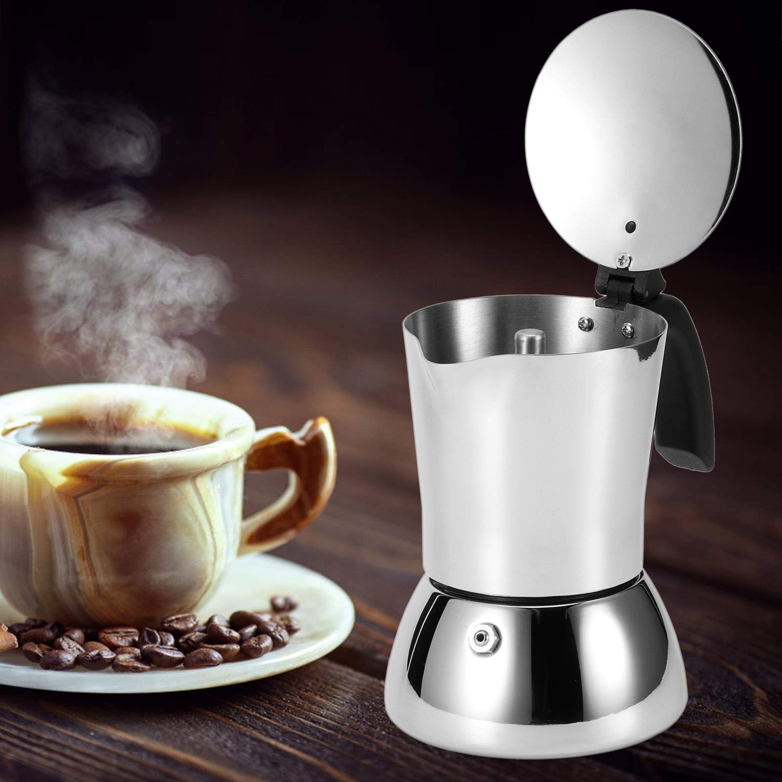 Yosoo 3-Cup Stovetop Espresso Maker - 304 Stainless Steel Moka Pot for Rich Italian Coffee - Perfect for Home, Office & Coffee Shops - Easy Brewing on Gas/Electric Stoves