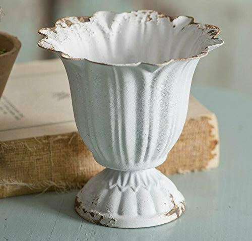 Chippy White Scalloped Cottage Planter - 3.75 Inch Small French Style Flower Pot for Succulents, Herbs & Home Decor | Perfect for Windowsills, Kitchen Countertops & Garden Displays