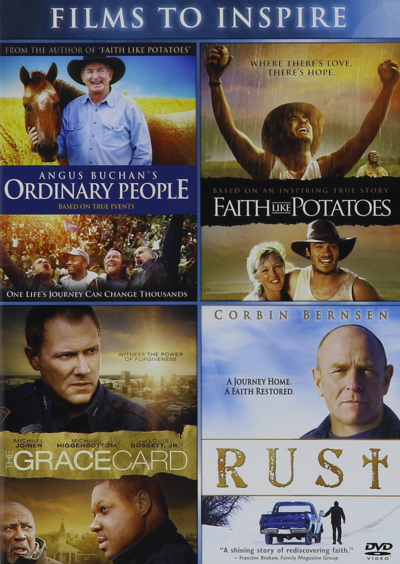 Angus Buchan's Ordinary People, Grace Card, Faith Like Potatoes & Rust - Christian Inspirational DVD Collection - Perfect for Bible Study Groups & Family Movie Nights