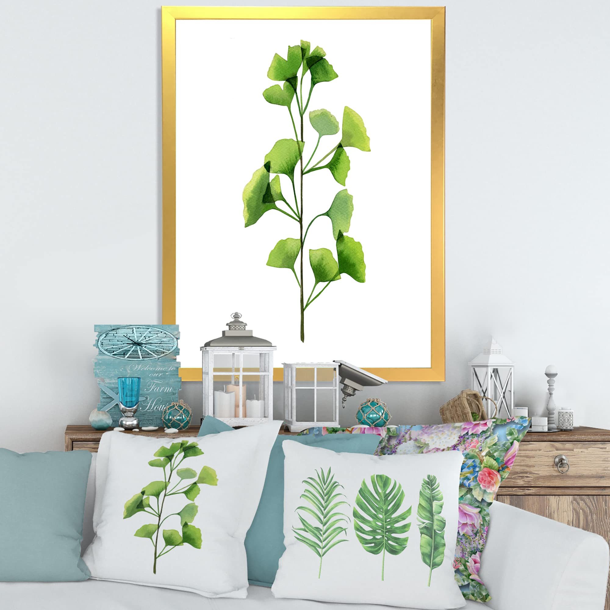 DesignQ Green Field Plant Foliage Farmhouse Framed Wall Art - Botanical Home Decor for Living Room, Bedroom & Office - Perfect Rustic Wall Hanging for Nature-Inspired Interior Design