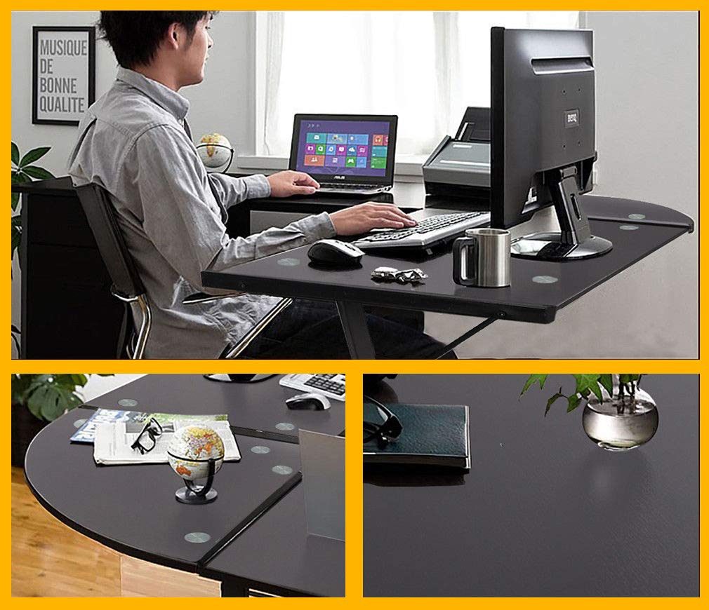 L-Shaped Computer Desk with Drawer - Black Glass Home Office Desk, Scratch-Resistant & Easy to Clean - Perfect for Gaming, Work, and Study Spaces