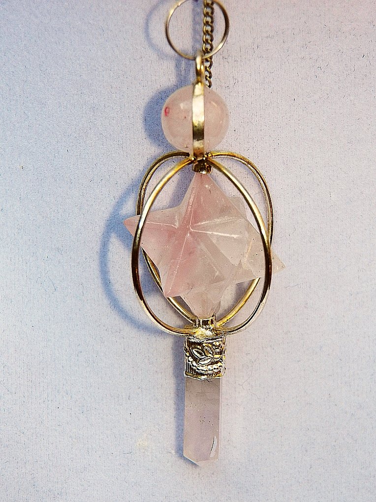 Rose Quartz Spinning Merkaba Dowsing Pendulum - Sacred Geometry Healing Crystal with Velvet Pouch for Divination, Energy Work & Meditation