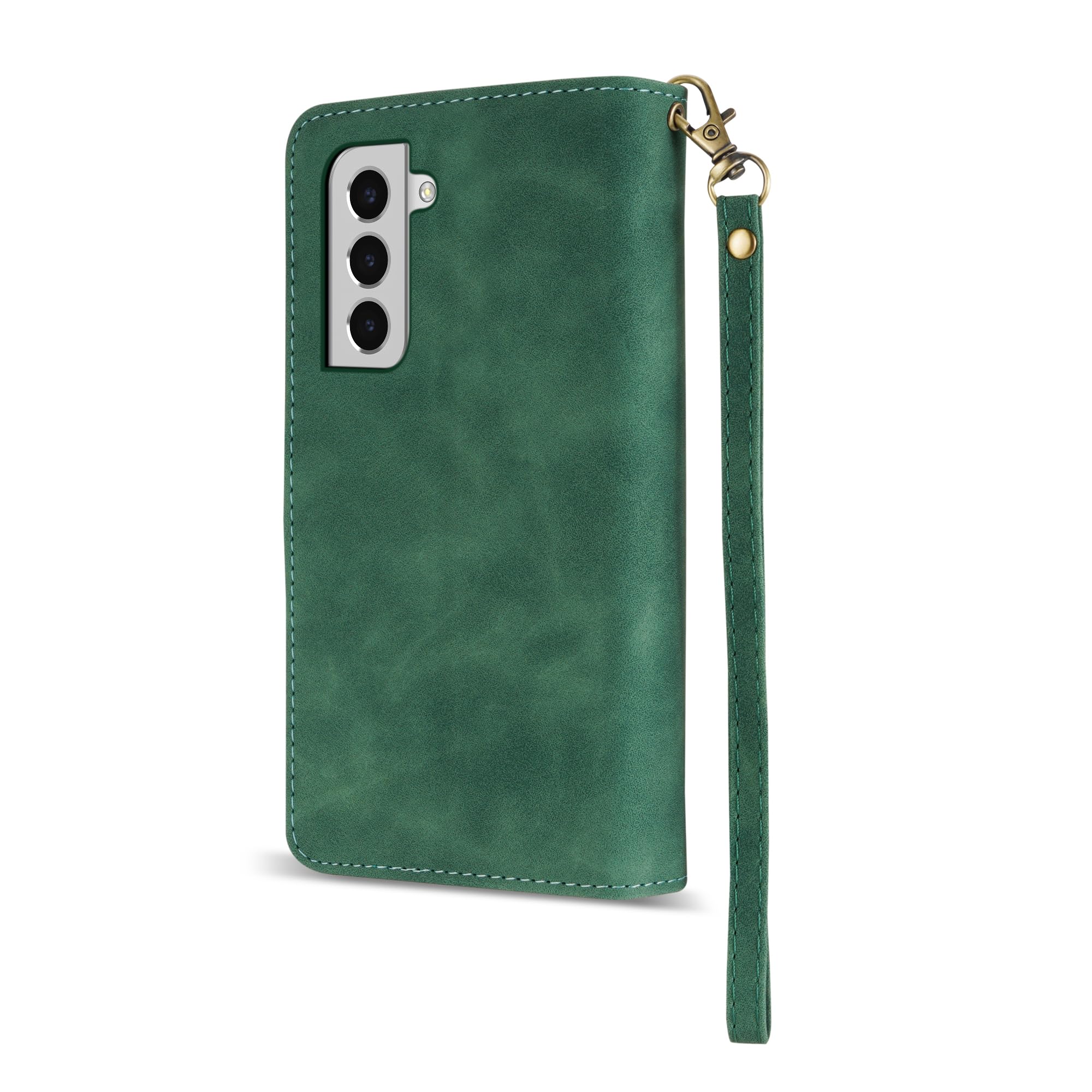 Premium Soft PU Leather Zipper Flip Wallet Case for Samsung Galaxy S22 Plus (6.6 Inch) - Card Slots, Wrist Strap & Kickstand | Protective Folio Cover for Everyday Use, Travel & Business (Green)
