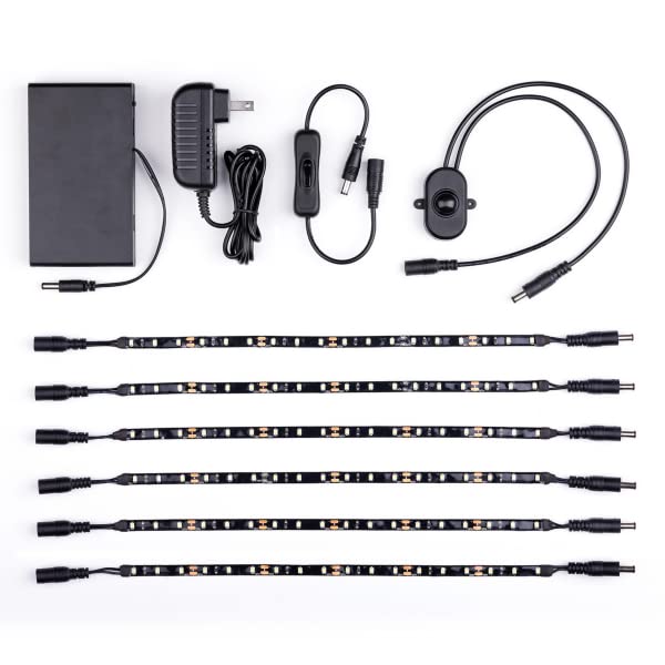 Gun Safe Lighting Kit - 6 Pack 12 Inch LED Light Strips with Motion Sensor, Manual Switch, Battery Pack & AC Adapter for Secure Gun Storage & Easy Access