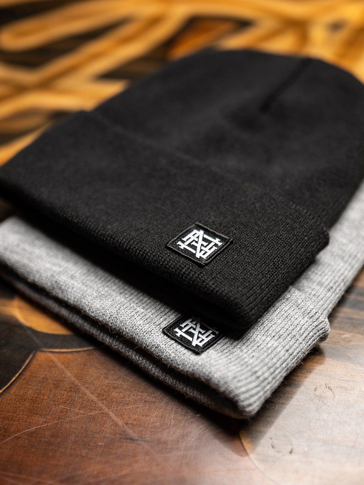 MONOGRAM BEANIE HAT - Soft & Warm Grey Knit Beanie for Men & Women - Stylish Winter Hat for Outdoor Activities, Skiing, Snowboarding & Casual Wear