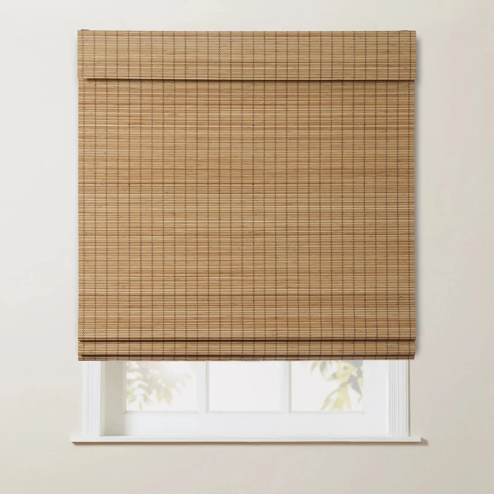 Sybil Bamboo Roman Shade in Flax - Natural Eco-Friendly Window Treatment for Living Room & Bedroom