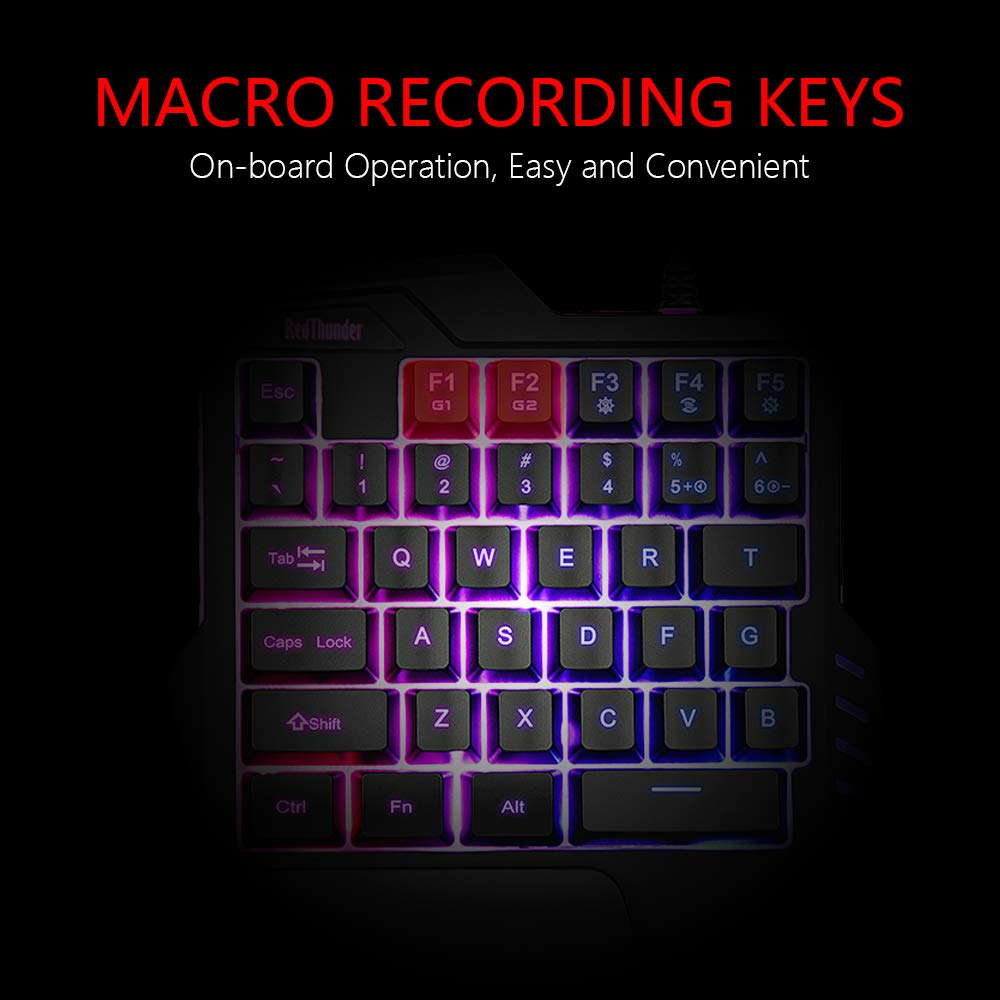 RedThunder One-Handed Gaming Keyboard and Mouse Combo, RGB Backlit Ergonomic Mini Keyboard with 35 Keys, 6400 DPI Optical Mouse for PC PS5 Gamers - Perfect for FPS, MMO, and Esports Gaming