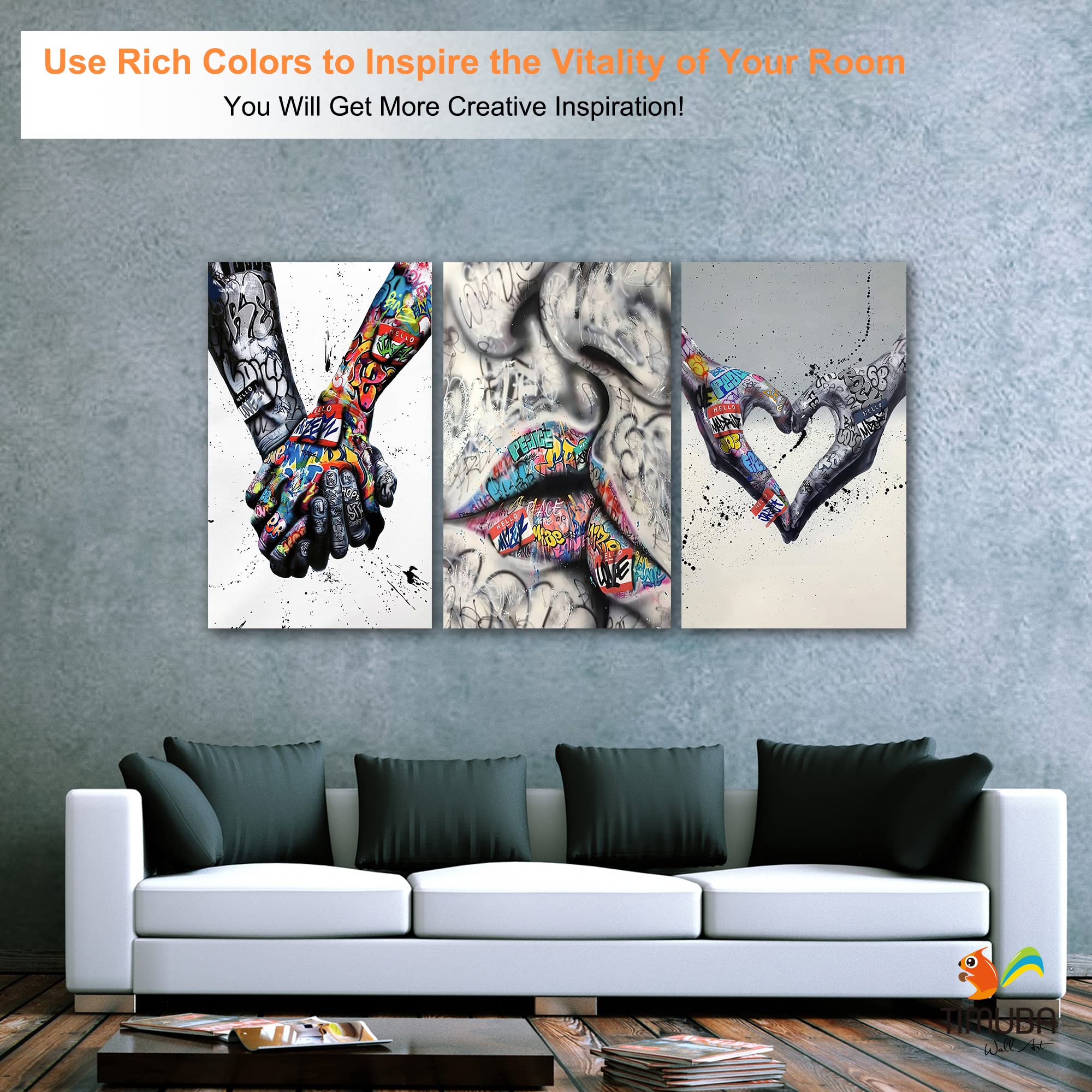 Urban Graffiti Wall Art Set - 3-Piece Street Art Canvas Prints, Modern Pop Art Decor for Bedroom & Living Room - Framed Graffiti Hand Prints (24x36 Inches) | Perfect for Home, Office & Cafe Wall Decoration