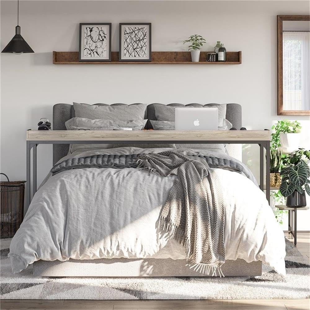 Ameriwood Home Park Hill Adjustable Height Over-The-Bed Desk with Wheels, Light Walnut - Perfect for Small Spaces, Hospital Rooms & Dormitories