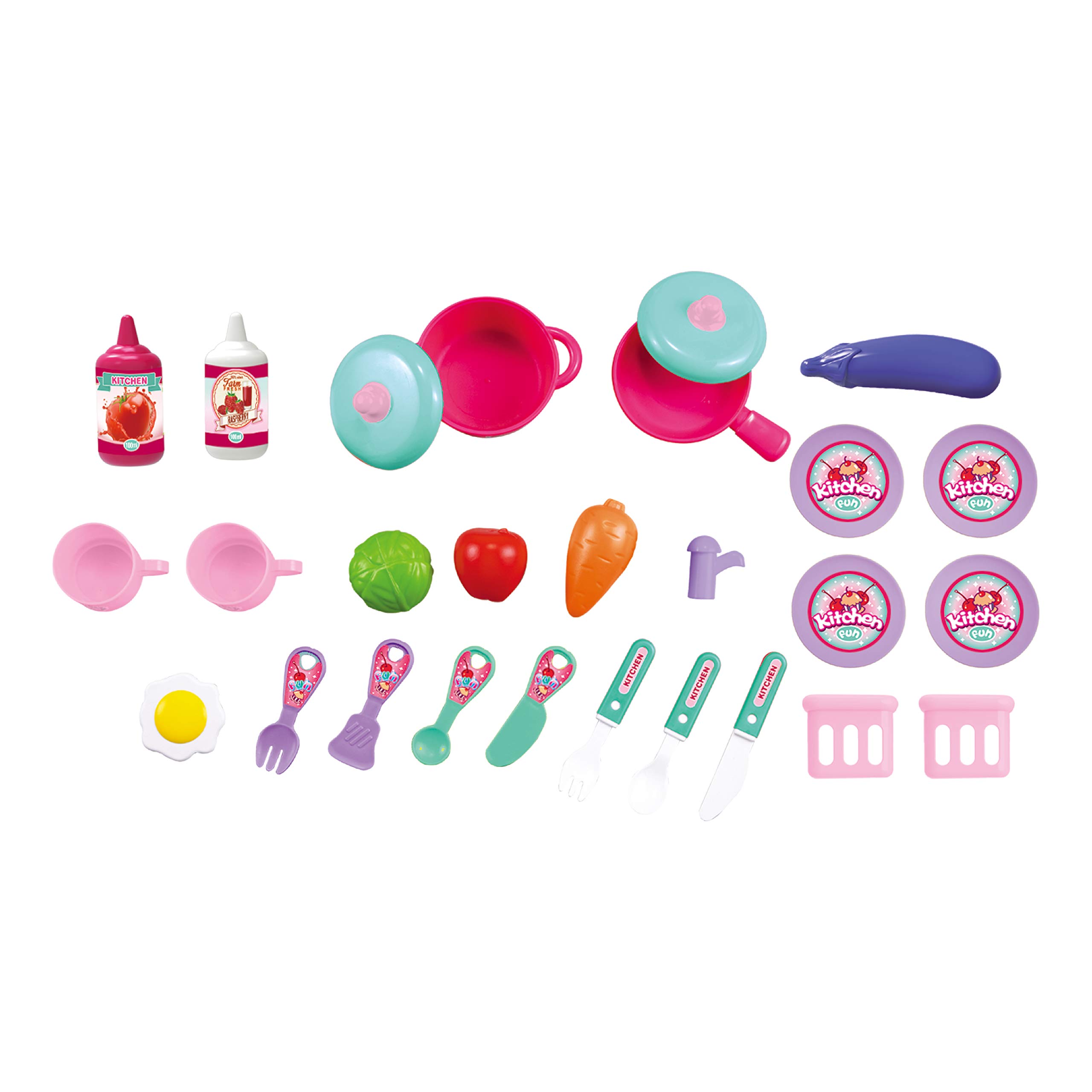 2-in-1 Travel Suitcase Pretend Kitchen Playset for Kids - Toy Pots, Pans, Dishes & Utensils with Play Food - Unicorn Themed ABS Plastic Cooking Set for Boys & Girls - Perfect for Travel, Home & Preschool Role Play