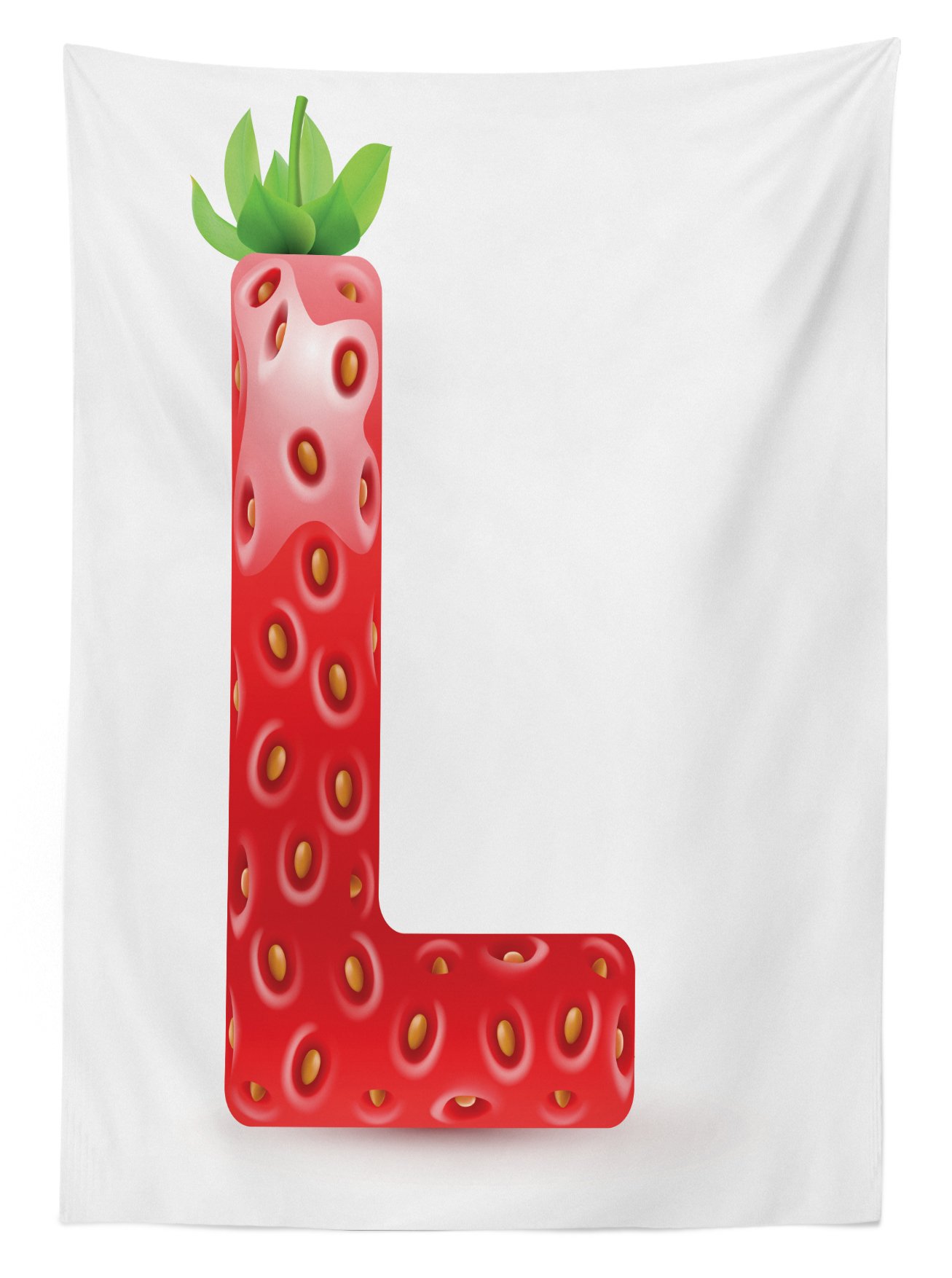 Ambesonne Letter L Outdoor Tablecloth - Juicy Ripe Strawberry Shaped Letter L Design for Boys & Girls, Washable Picnic Table Cover, 58x84 Inches, Vermilion Green Orange - Perfect for Outdoor Parties, BBQs, Picnics & Decorative Dining