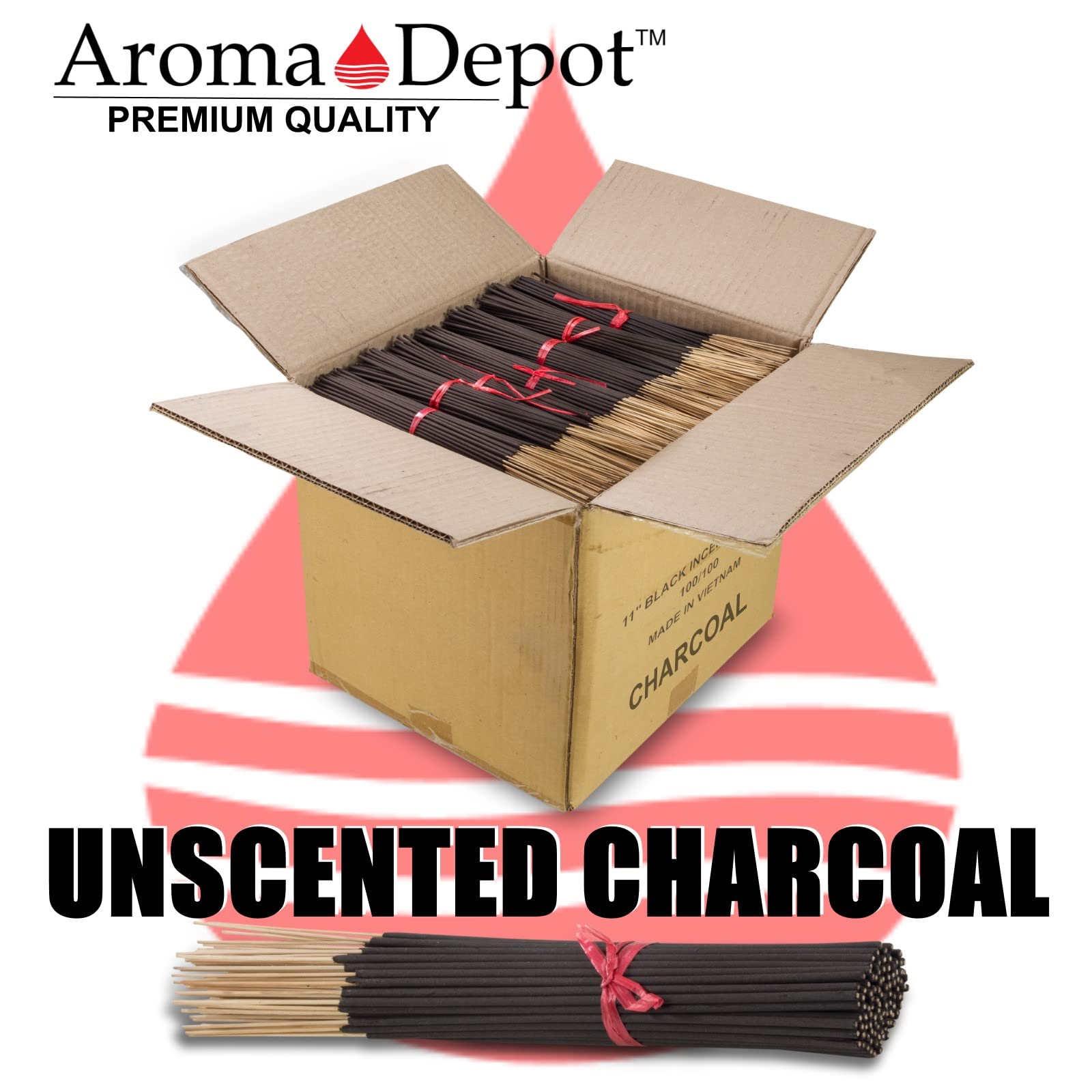 Premium Unscented 300 Charcoal Black 11'' Incense Sticks - 3 Pack Natural Bamboo Charcoal Sticks for Meditation, Yoga & Home Aromatherapy