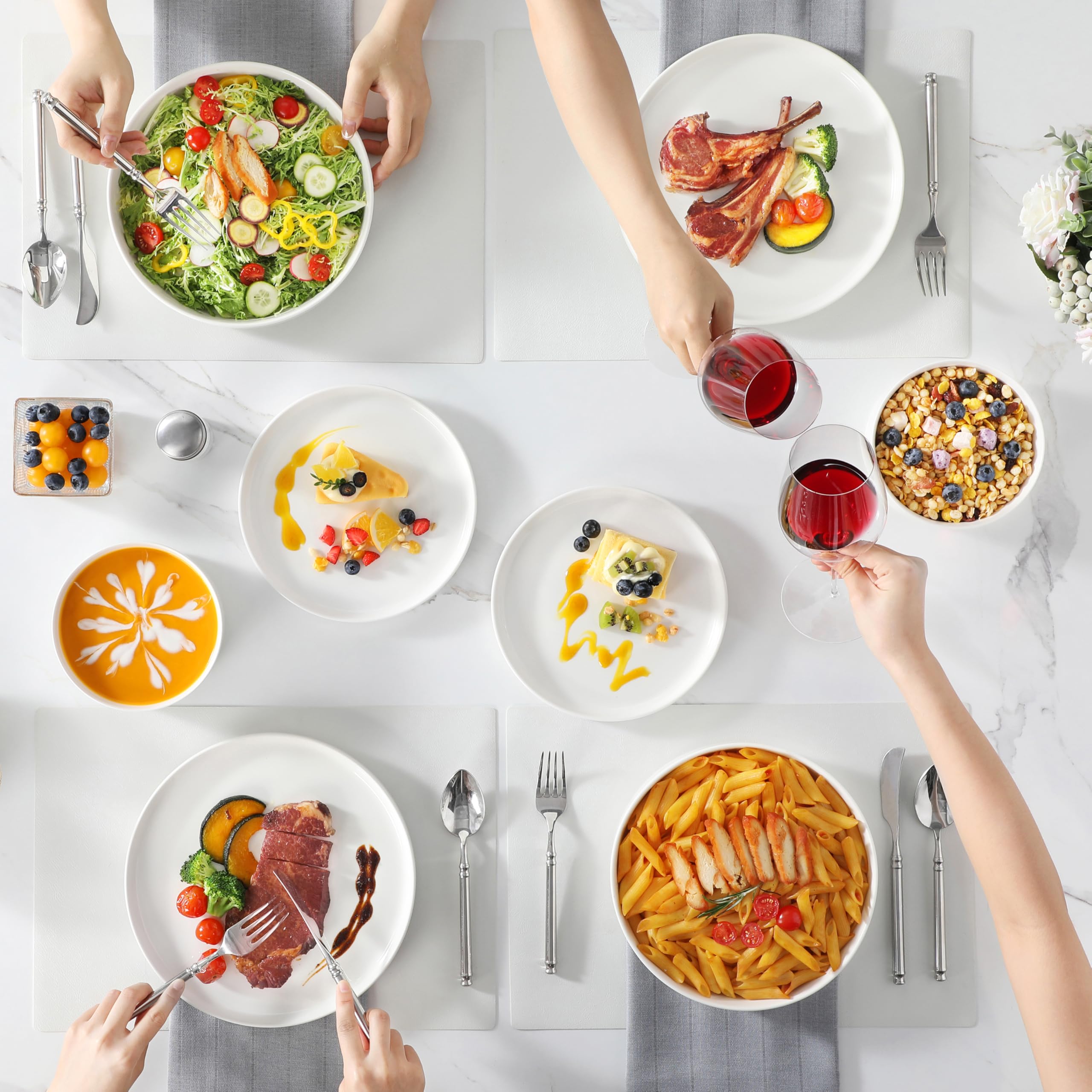 MALACASA 24-Piece Porcelain Dinnerware Set for 6 - Premium White Dish Set with Serving Plates & Bowls - Chip & Scratch Resistant - Modern Kitchen & Dining Ware (Series LEAH) - Perfect for Family Dinners, Entertaining Guests & Restaurant-Style Serving