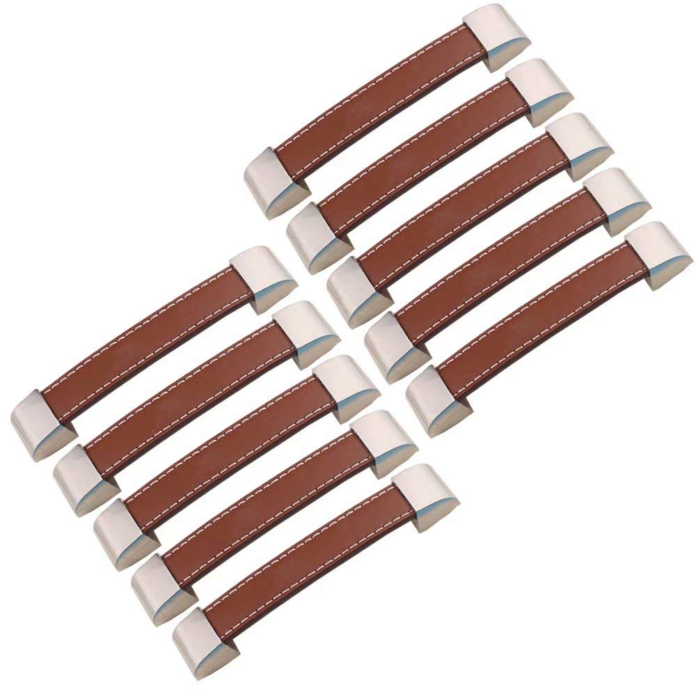 10PCS Vintage Leather Wardrobe Shoebox Drawer Handles - Briefcase Suitcase Pull Knobs - Wine Cabinet Wooden Box Handles - Furniture Hardware (128mm Hole Center) - Perfect for DIY Furniture, Vintage Suitcase Repair & Home Decor Projects
