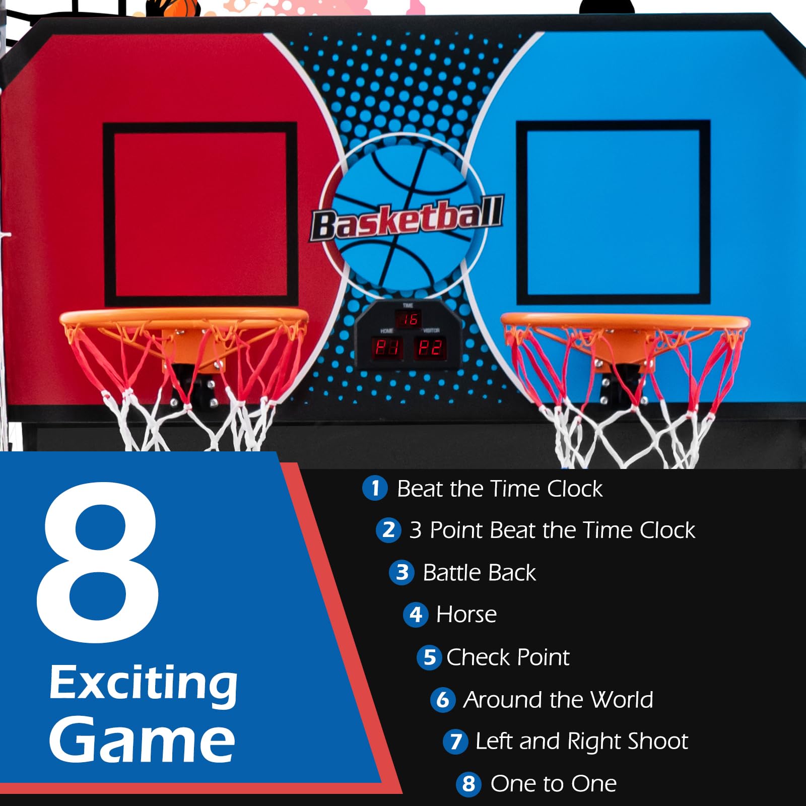 Foldable Dual Shot Basketball Arcade Game with LCD Scoreboard - Indoor/Outdoor Fun for Kids & Adults