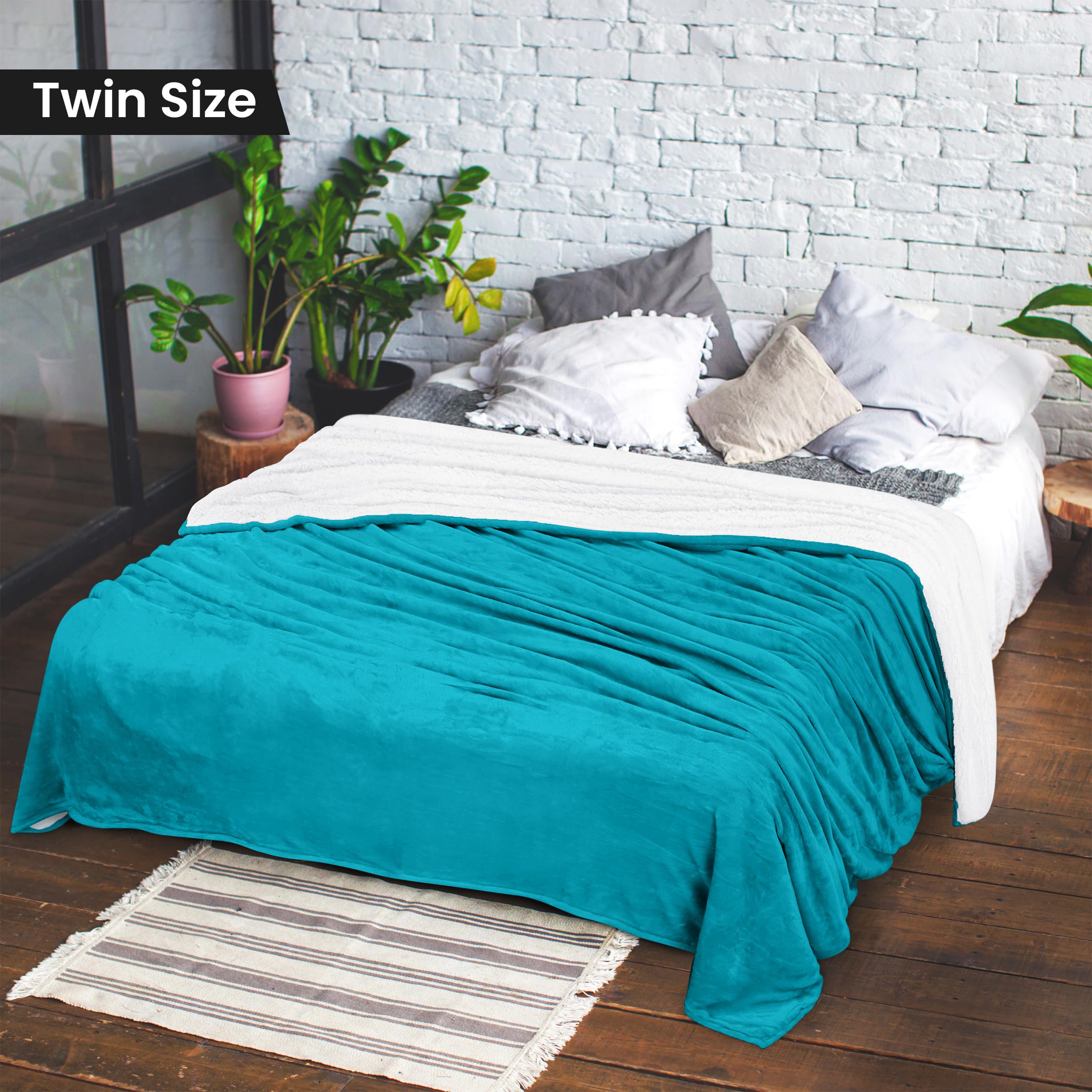Utopia Bedding Sherpa Fleece Blanket - Twin Size 90x66 Inches (Turquoise) | Ultra Soft Reversible Plush Throw for Bed, Sofa, Camping & Travel | Cozy Winter Warmth for Home, Office & Outdoor Adventures