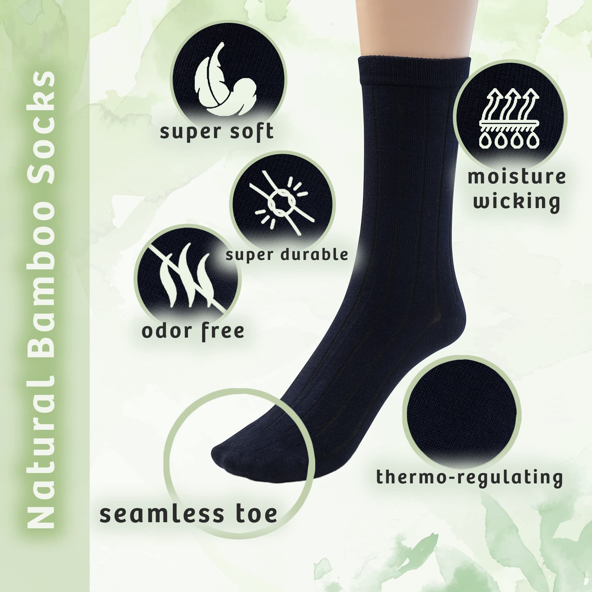 Women's Bamboo Dress Socks - Soft Silky Ribbed Crew Socks (3/6 Pairs) - Perfect for Office, Travel & Everyday Comfort