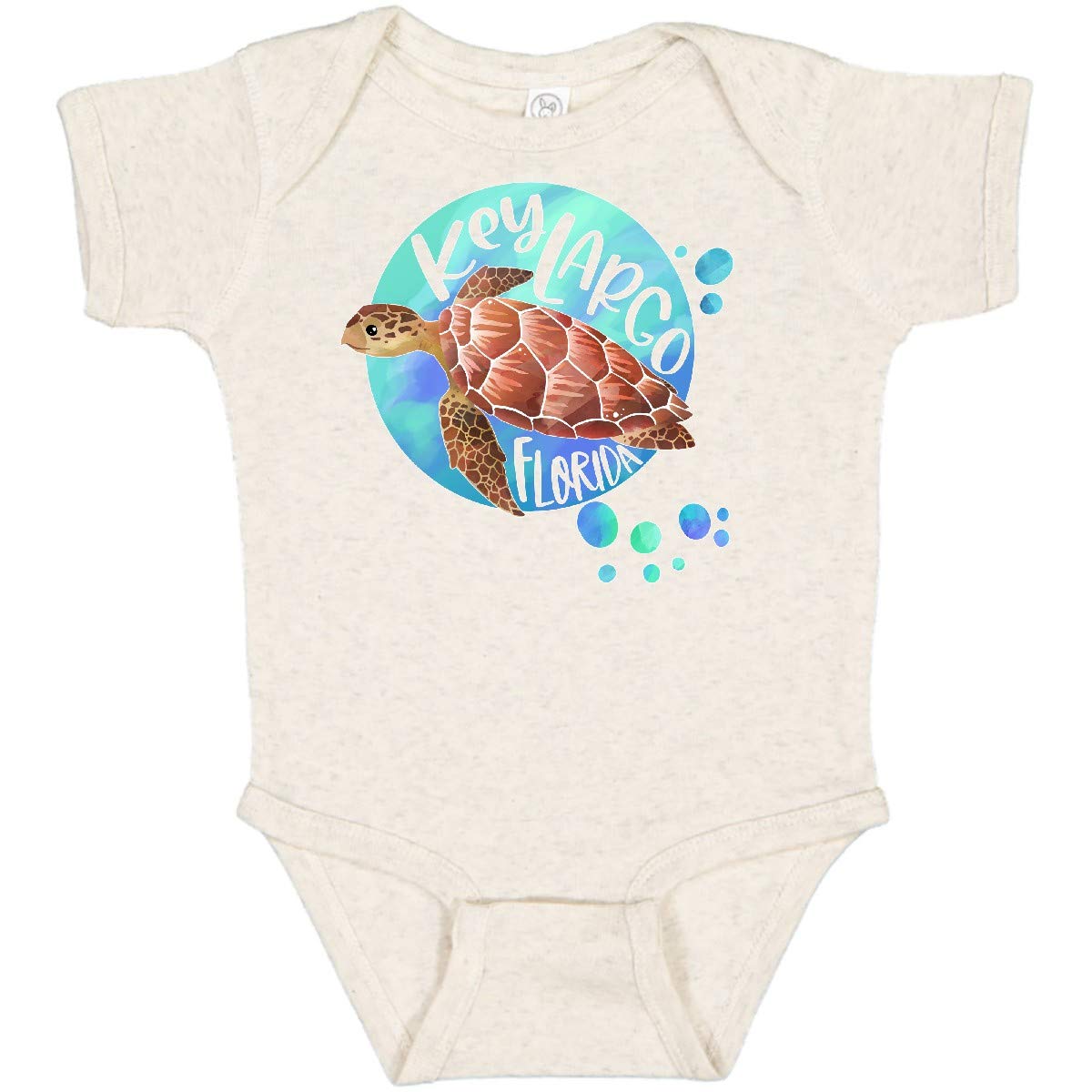 Inktastic Key Largo Florida Swimming Sea Turtle with Bubbles Baby Bodysuit - Cute Infant Onesie for Beach Vacation & Ocean Theme Nursery Decor