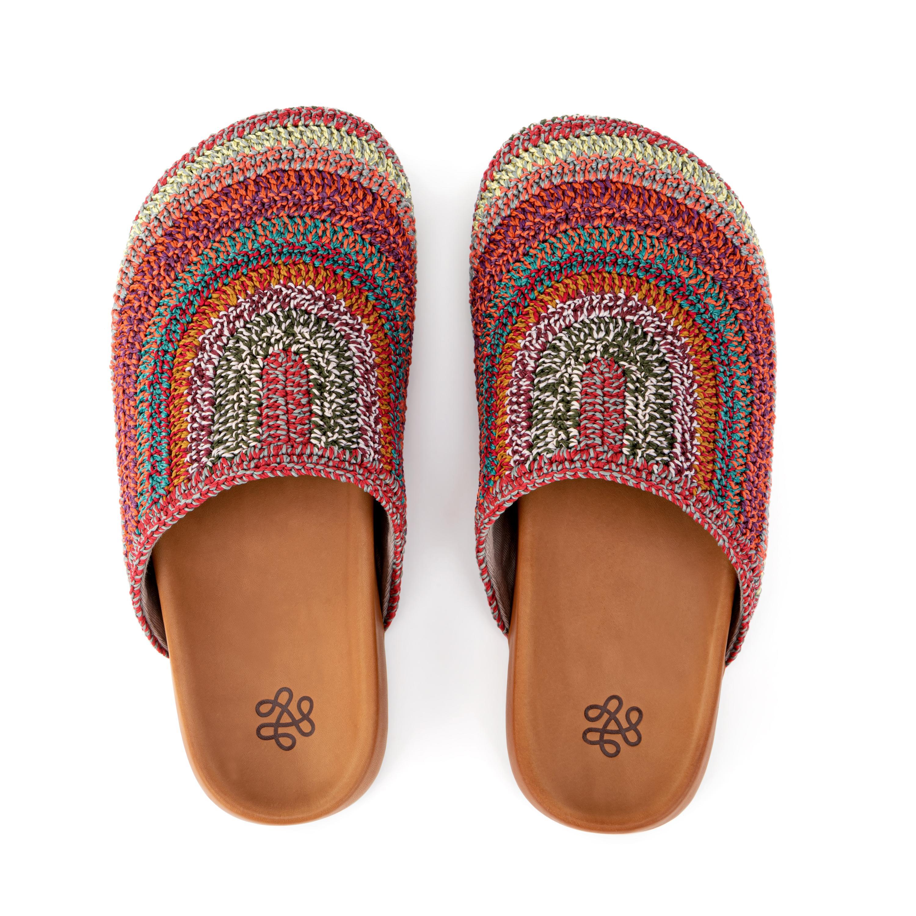 Handmade Crochet Bolinas Clogs with Sunset Stripe Design - Comfortable Slip-On Shoes for Beach, Garden & Casual Wear