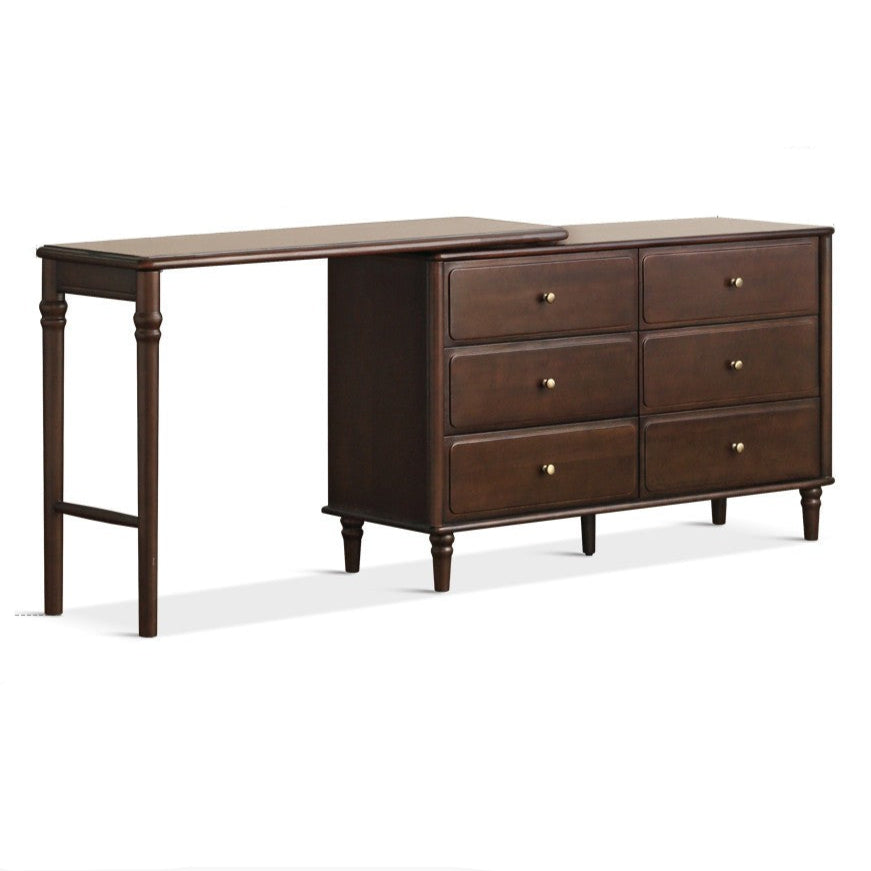 Vintage Poplar Solid Wood Extendable Vanity Dressing Table with Mirror - Perfect for Bedroom, Makeup & Cosmetics Organization