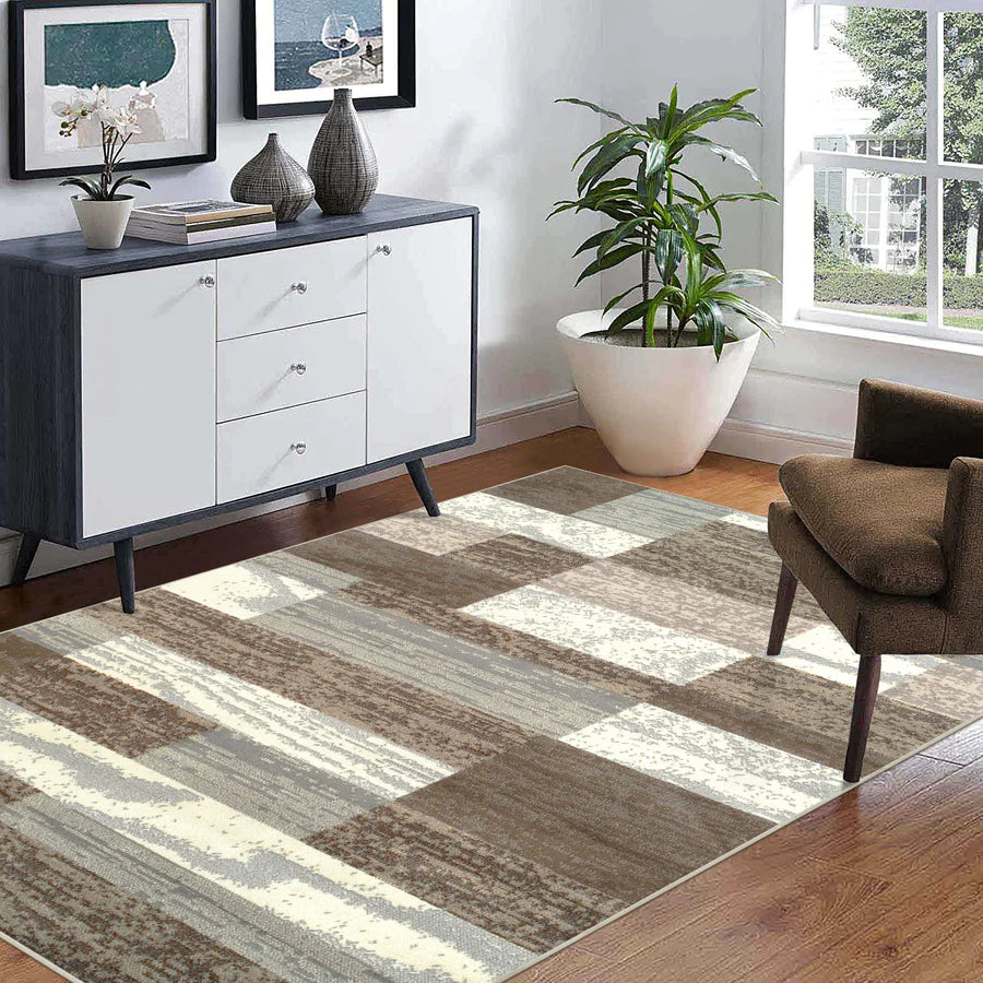 Rockwood Contemporary Geometric Patchwork Indoor Area Rug or Runner - Modern Home Decor for Living Room, Bedroom, and Hallway