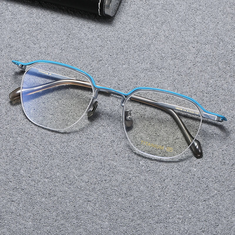 Stylish Unisex Black Semi-Rimless Square Titanium Acetate Eyeglasses B0036 - Perfect for Work, Reading & Fashion Accessories