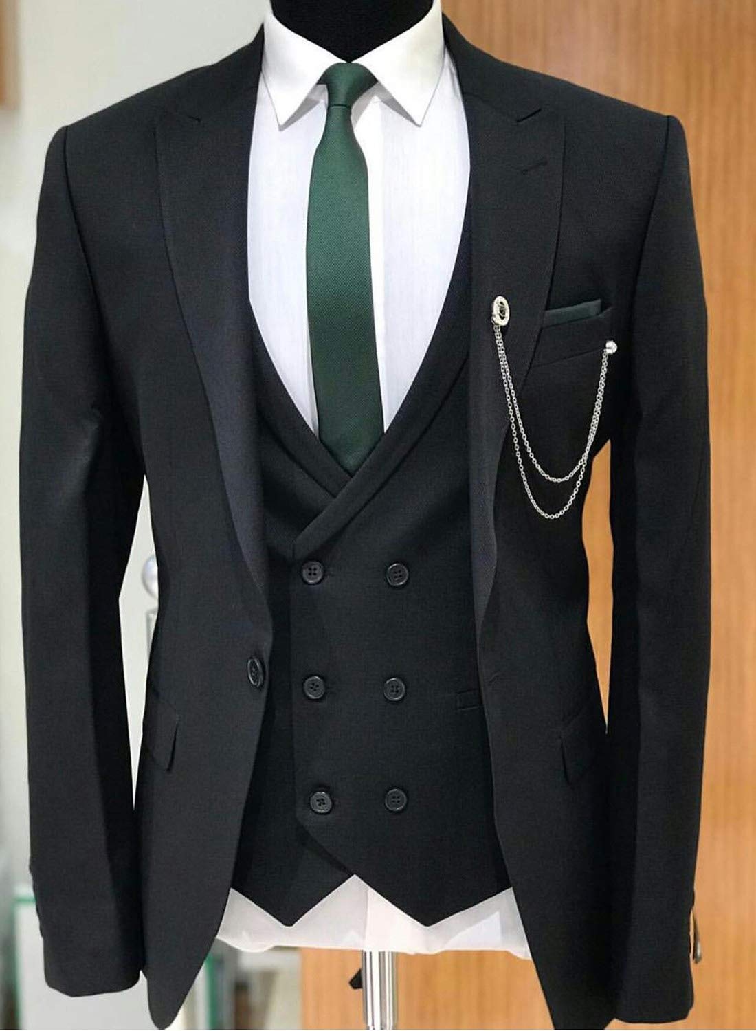 Wemaliyzd Men's 3 Piece Wedding Suit - Double Breasted Tuxedo with Waistcoat & Straight Pants | Formal Groom Attire for Weddings, Prom & Special Occasions