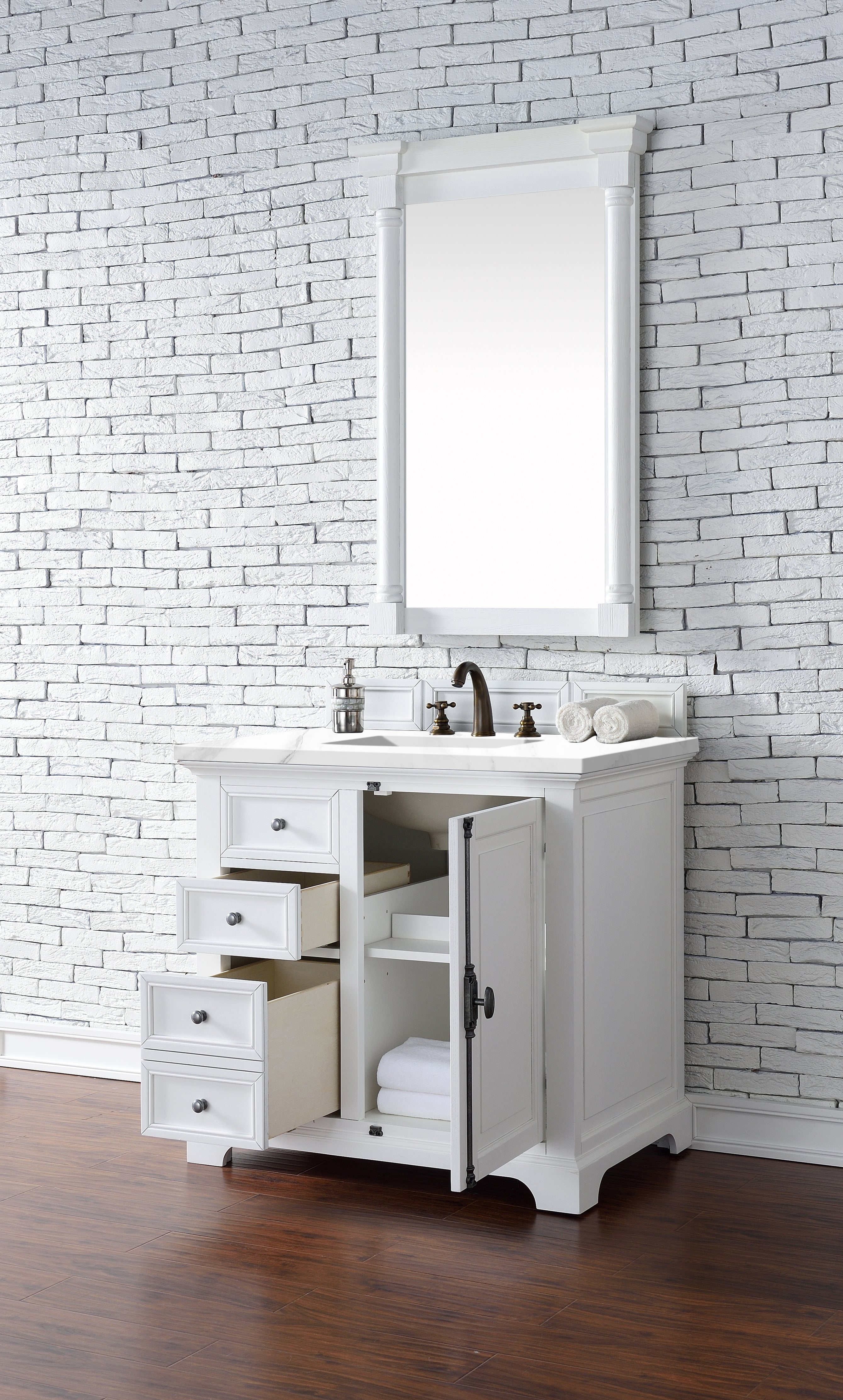Providence 36 Inch Single Vanity Cabinet with 3CM Classic White Quartz Top - Bright White Bathroom Vanity for Modern & Traditional Homes | Perfect for Master Bath, Guest Bath & Powder Rooms