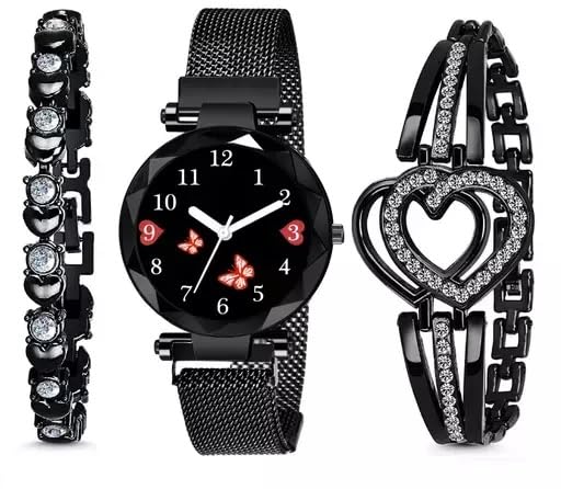 Classy Women's Black Metal Casual Analog Watches (SR-654) AT-6541 - Pack of 3 - Elegant Everyday & Office Wear Timepiece for Women