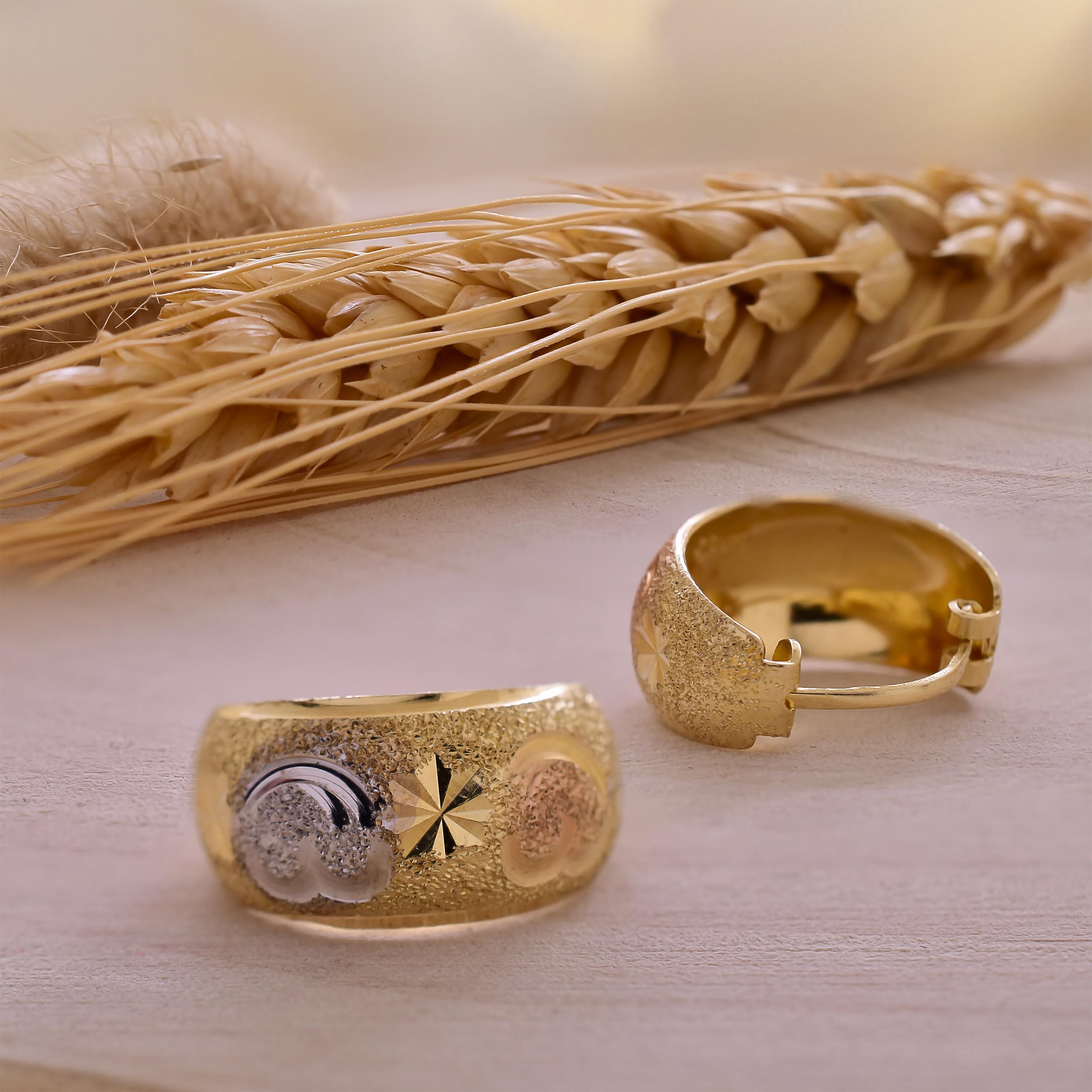 Hoberta Tricolor Hoop Earrings - 14k Solid Yellow Gold Earrings for Women & Girls - Hypoallergenic Jewelry for Sensitive Ears - Shiny Round 14 Karat Gold Hoops - Perfect Valentine's Day Gift, Anniversary Present & Everyday Wear