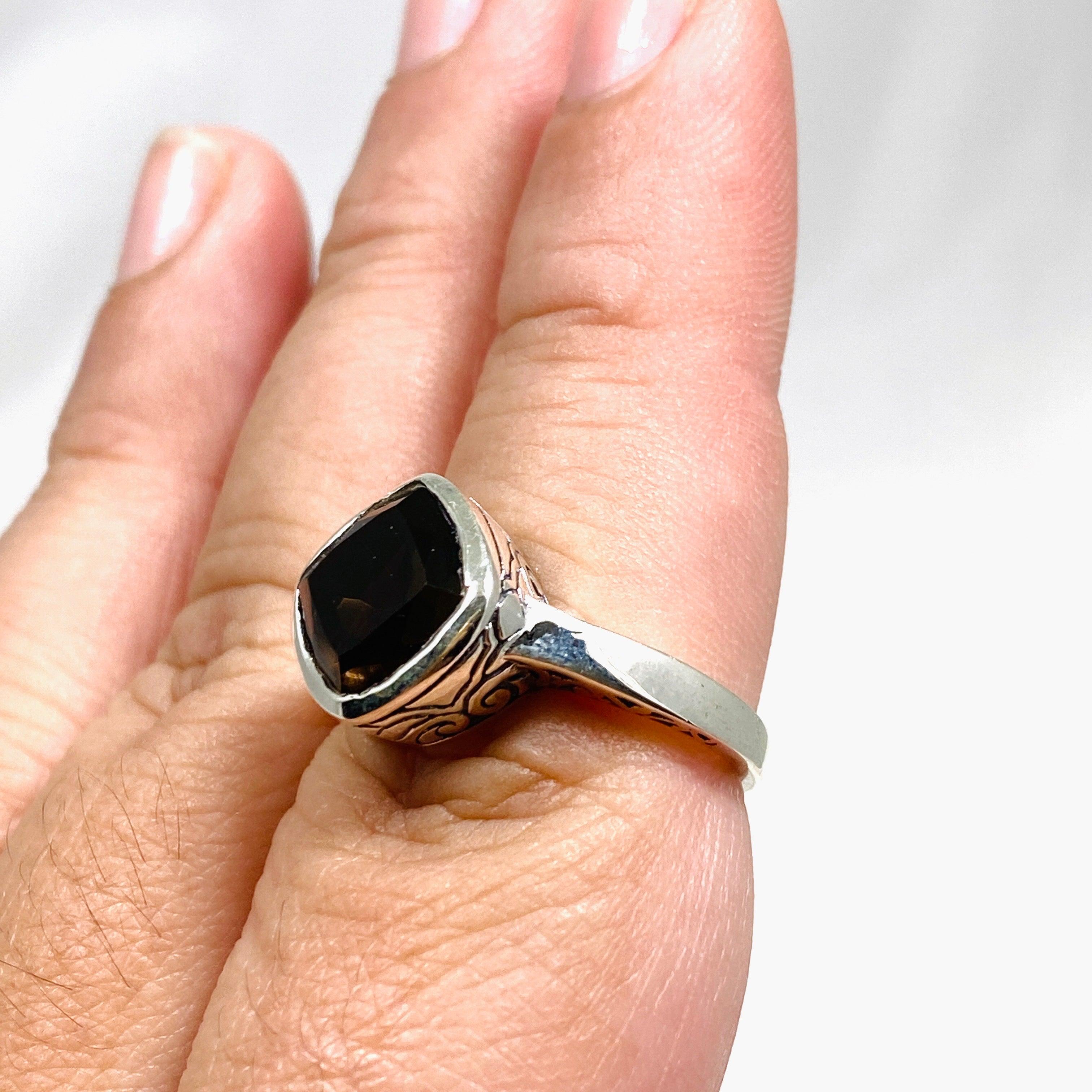 Smokey Quartz Boho Style Square Ring R3911 - Elegant Bohemian Jewelry for Women, Perfect for Casual Wear, Parties & Gifts