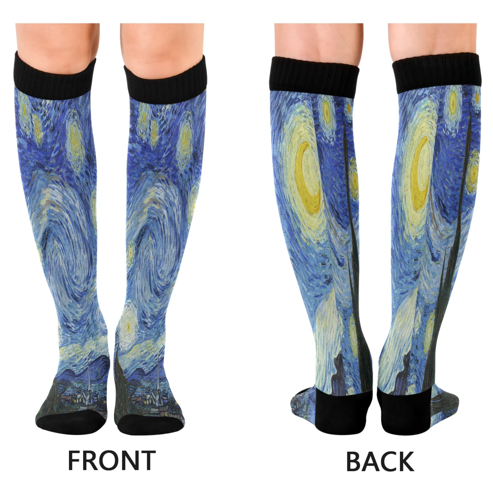 **Compression Socks for Women & Men – Knee High Support Socks for Running, Hiking, Fitness – The Starry Night Design – Perfect for Workouts & Travel**