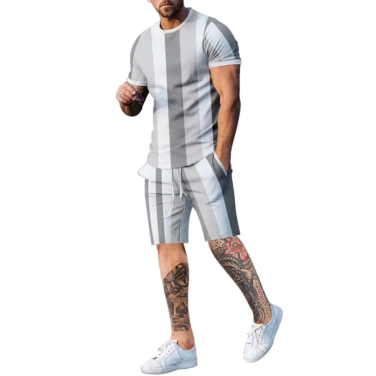 Men's 2-Piece Sweatsuit Set - Standard Fit 3D Printed Spring Tracksuit with Crew Neck Henley Shirt | Shrink-Resistant Comfort for Dating, Mature Style & Graduation Outfits | Casual Lounge Wear & Gym Activewear
