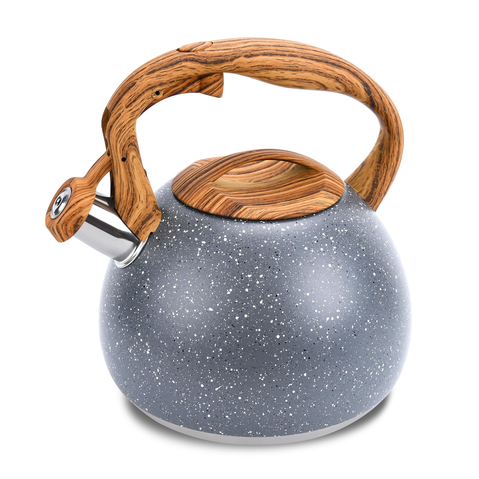 3.2 Qt Whistling Tea Kettle for Stove - Heat Resistant Handle with One-Button Switch - Perfect for Brewing Tea, Coffee & Milk - Works on All Heat Sources (Gray) - Ideal for Home, Office & Outdoor Use