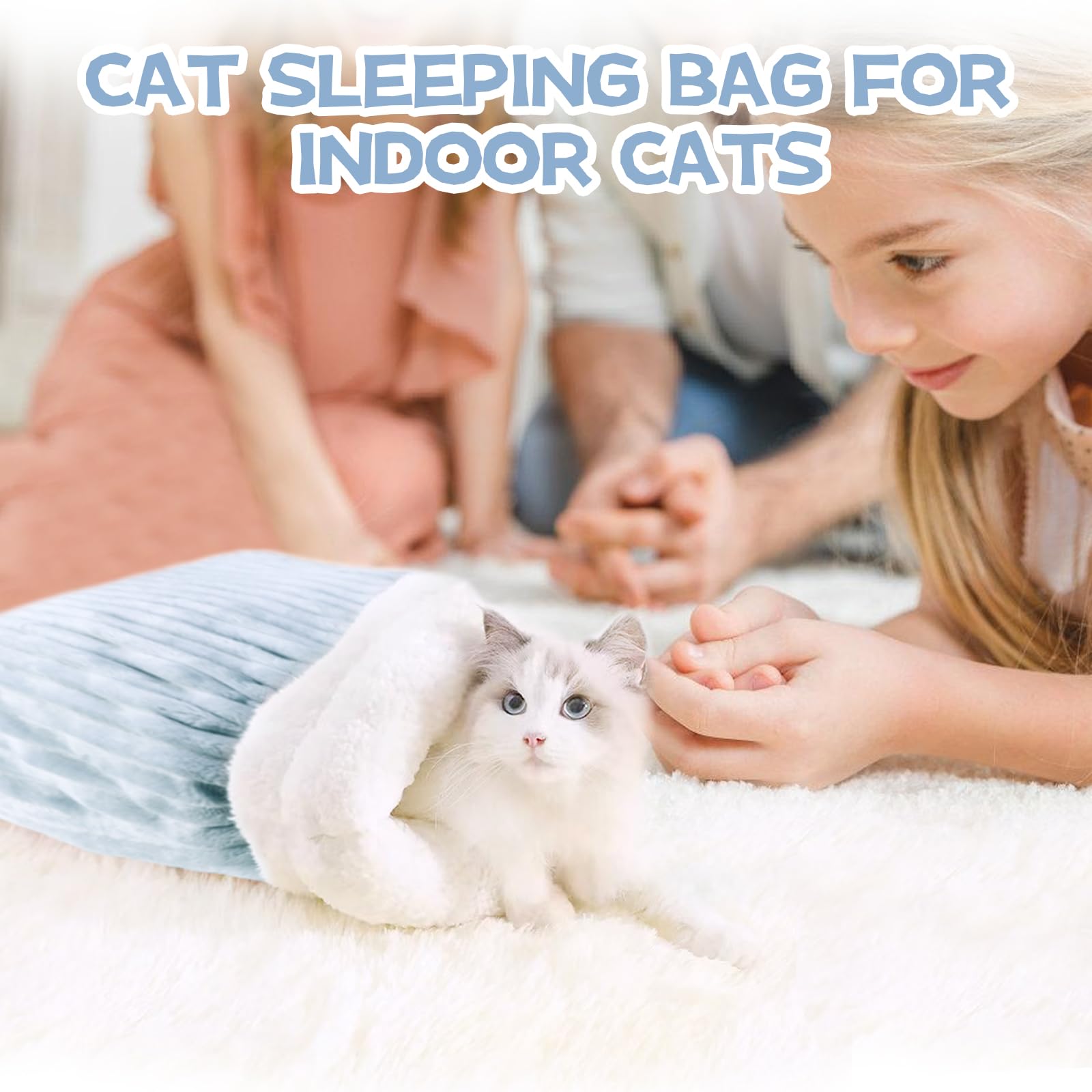ZRW Soft Plush Cat Sleeping Bag - Self-Warming Winter Pet Bed with 360° Wrap for Ultimate Comfort (Blue, Large) - Perfect for Cozy Naps & Cold Weather Snuggles