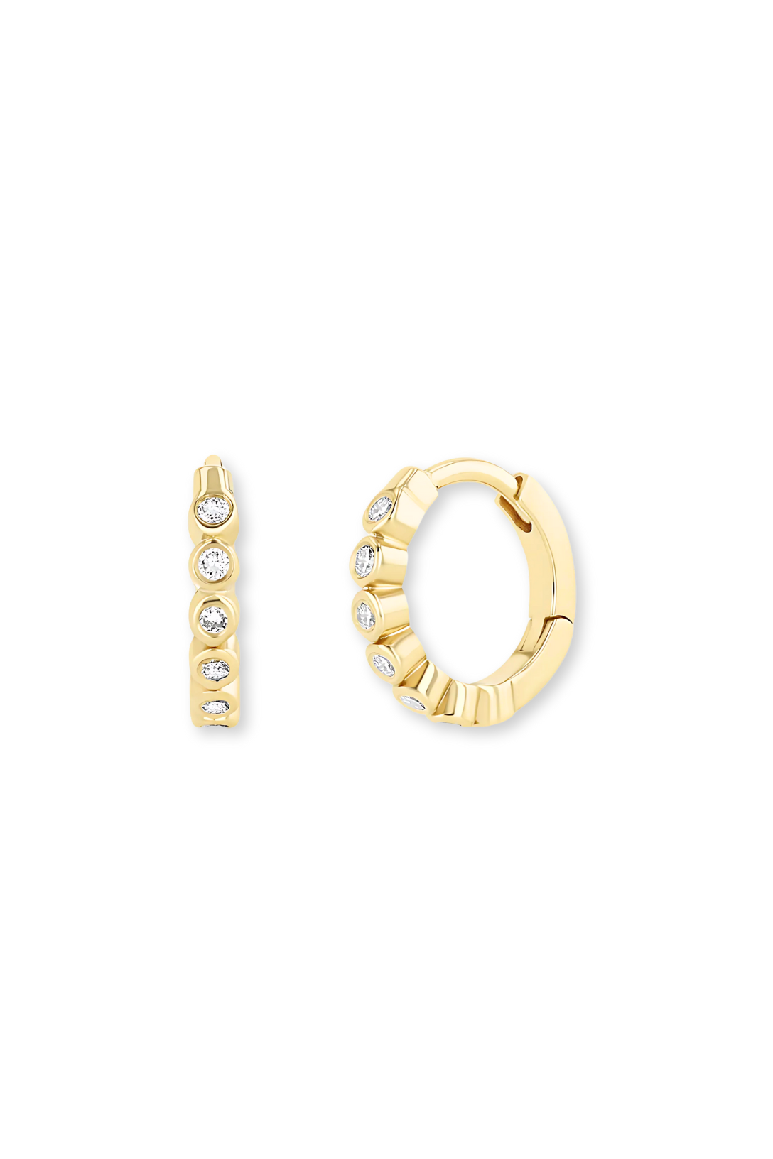 14K Gold Diamond Bezel Small Hinge Huggie Hoop Earrings for Women - Perfect for Everyday Wear, Date Nights & Special Occasions