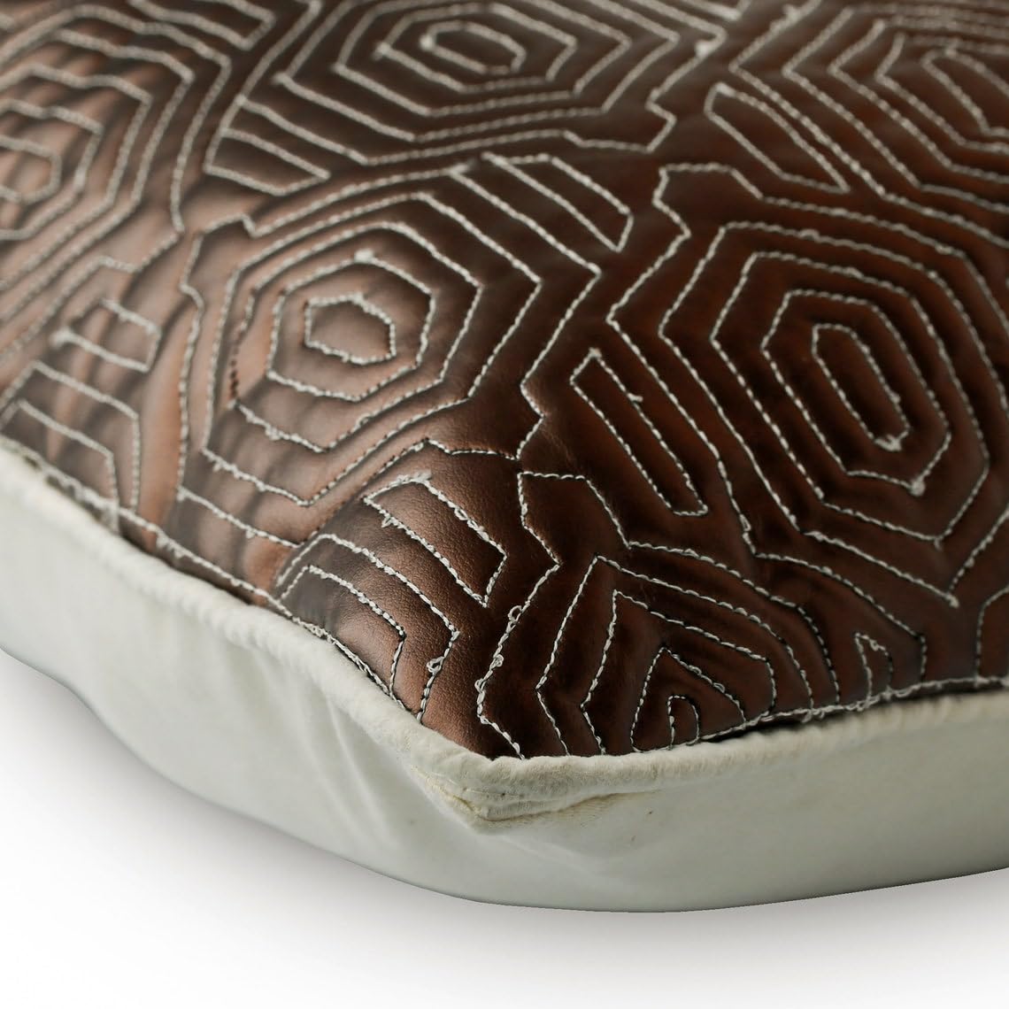 Premium Brown Faux Leather & Suede Cushion Covers 20x20 Inch (50x50 cm) - Geometric Quilted Trellis Pattern Sofa Pillow Covers for Living Room, Bedroom & Easter Decor