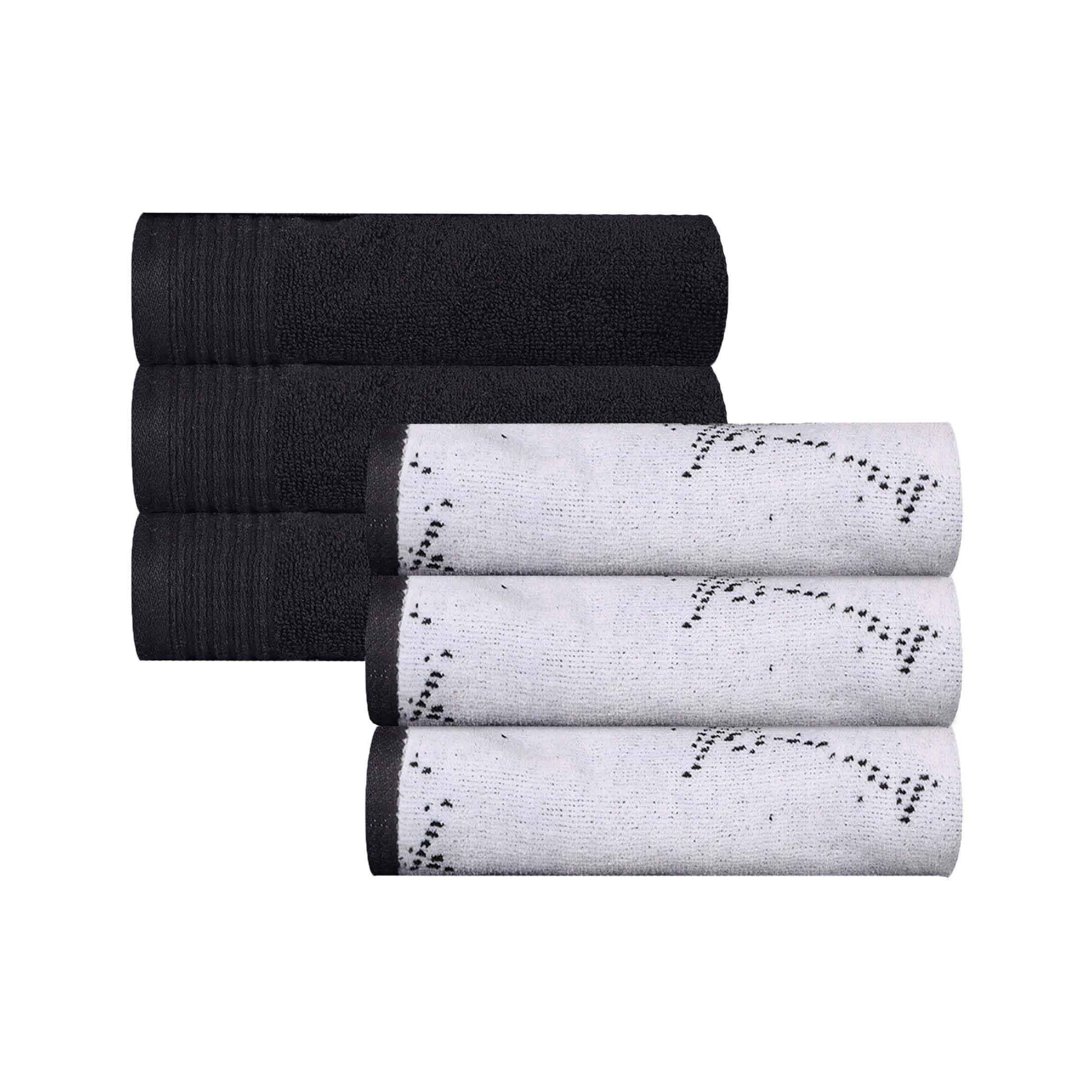 Premium Cotton Quick-Drying Hand Towels - Set of 6 (Solid & Marble Patterns) for Bathroom, Kitchen & Gym - Ultra Absorbent & Soft Guest Towels