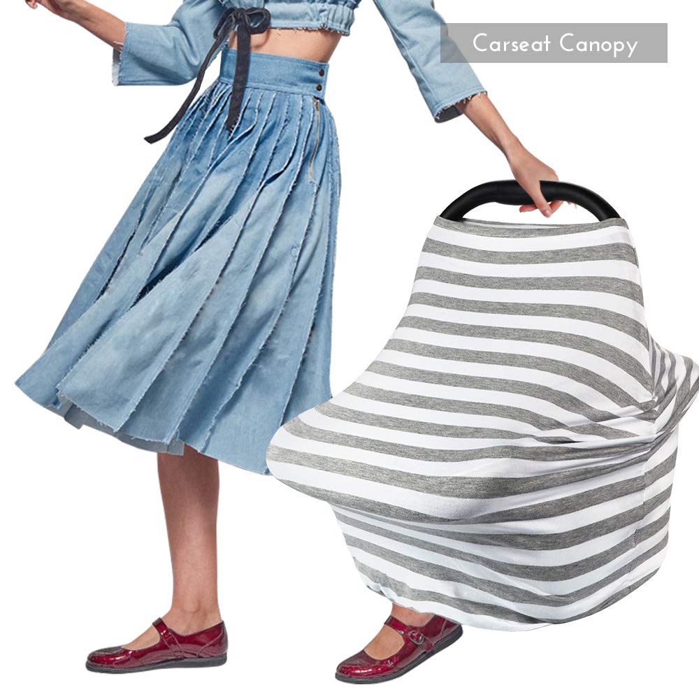 Yoofoss Nursing Cover Breastfeeding Scarf - Stretchy Baby Car Seat Canopy & Infant Stroller Cover for Boys & Girls (Black Stripe) - Perfect for Nursing, Shopping & Travel