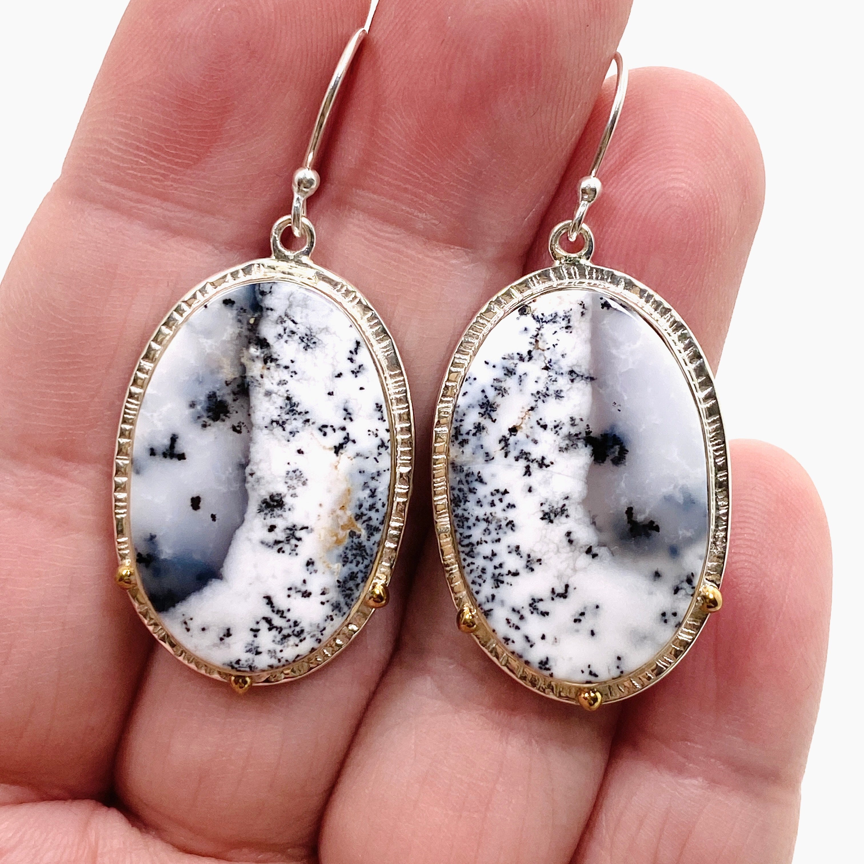 Dendritic Opal Oval Cabochon Earrings in Sterling Silver - Elegant Nature-Inspired Jewelry for Women | Perfect for Weddings, Parties & Special Occasions